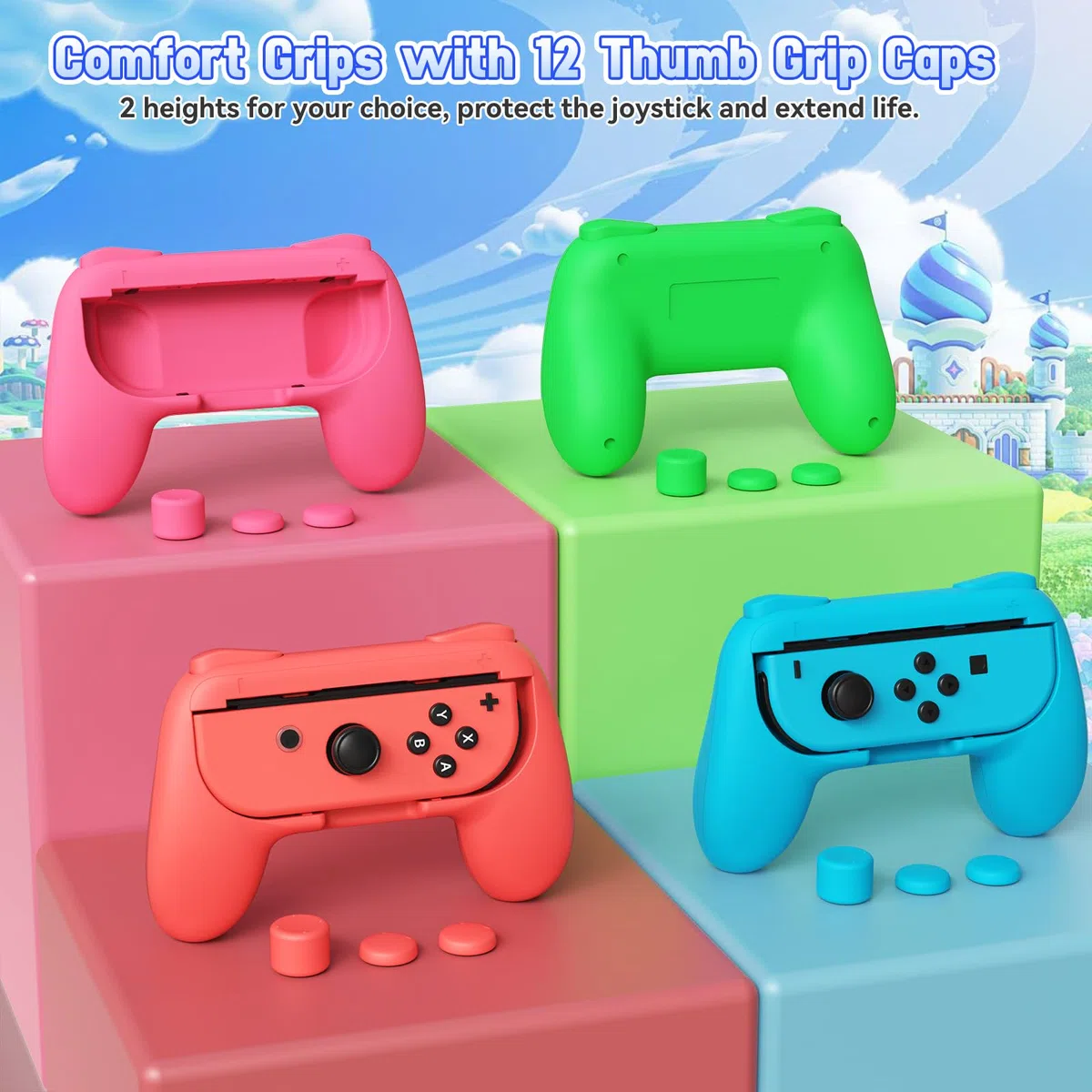 FASTSNAIL Kit di 4 impugnature compatibili con Nintendo Switch per Joy Con, controller resistente all'usura per Joy con e modello OLED con impugnatura da 12 pollici