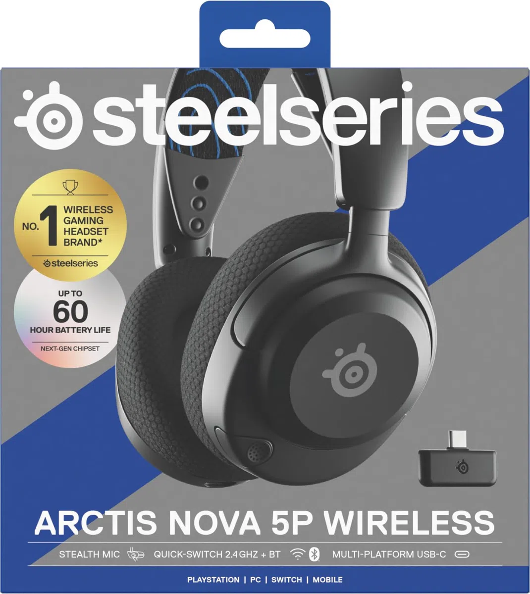 SteelSeries Arctis Nova 5P Cuffie Wireless PS5 Driver magnetici al neodimio Batteria 60 HR 2,4GHz BT Microfono ClearCast Gen2.X