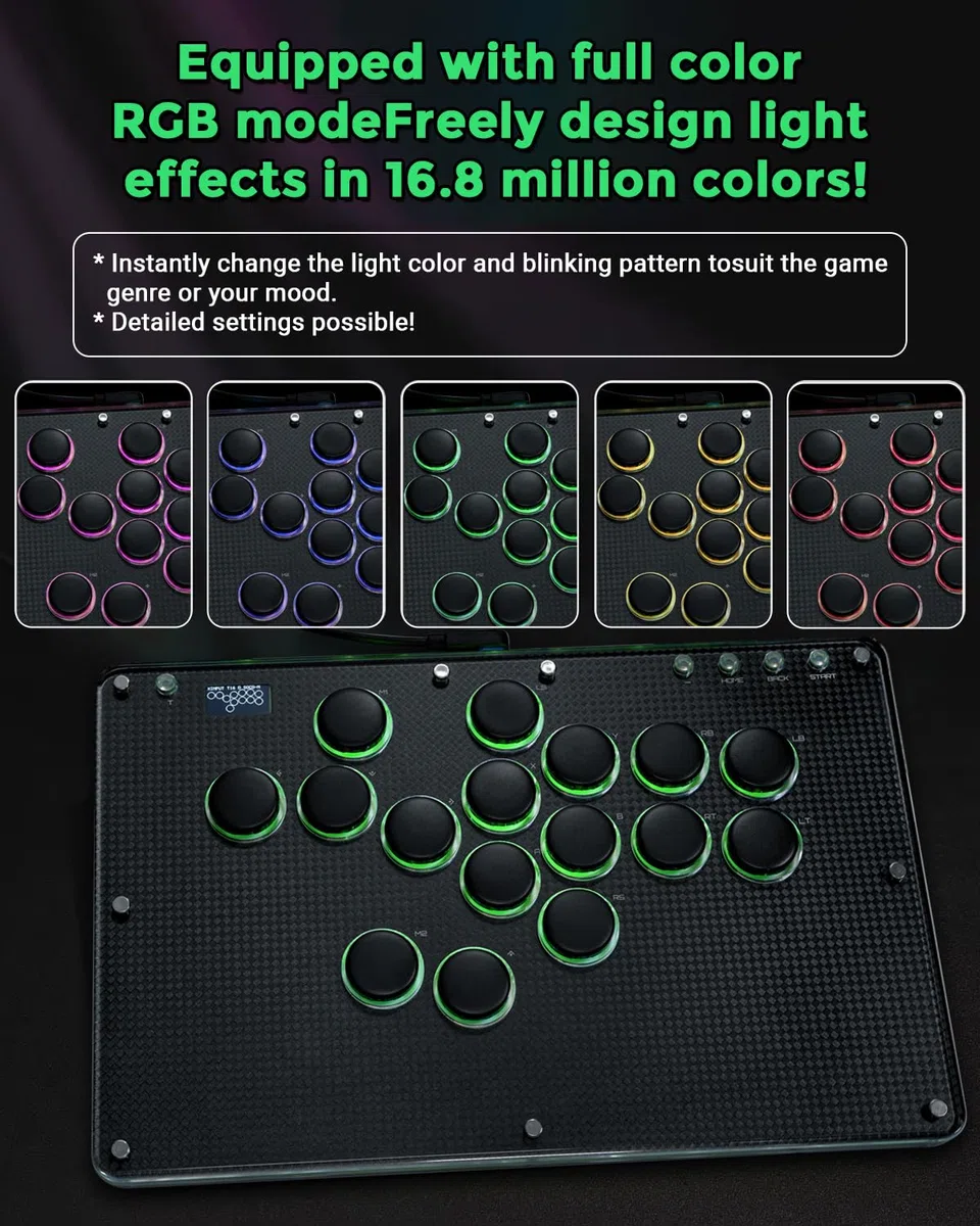 JZW-Shop Haute42 Arcade Stick T16-texture, controller arcade a tutti i pulsanti per Switch/PC/PS4/PS3/Steam Deck, tastiera da gioco Slim Arcade Fight Stick con Turbo e RGB personalizzato, supporta
