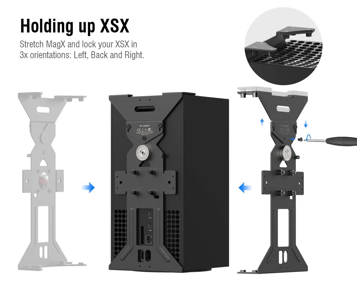 ElecGear Supporto da Parete Magnetico per Xbox Series X, Supporto Metallico con Gancio per Cuffie da Gioco, Monta Verticale Orizzontale