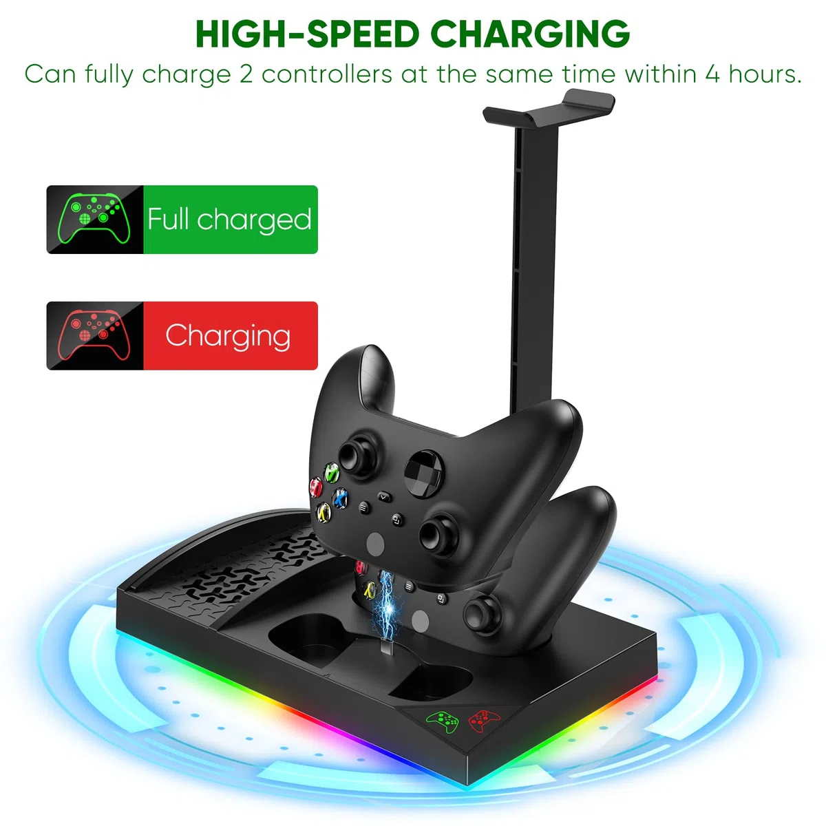 FYOUNG Upgrade - Supporto per ventola di raffreddamento RGB per console Xbox Series S con 15 luci colorate, Dual Controller stazione di ricarica per Xbox Series S accessori (nero)