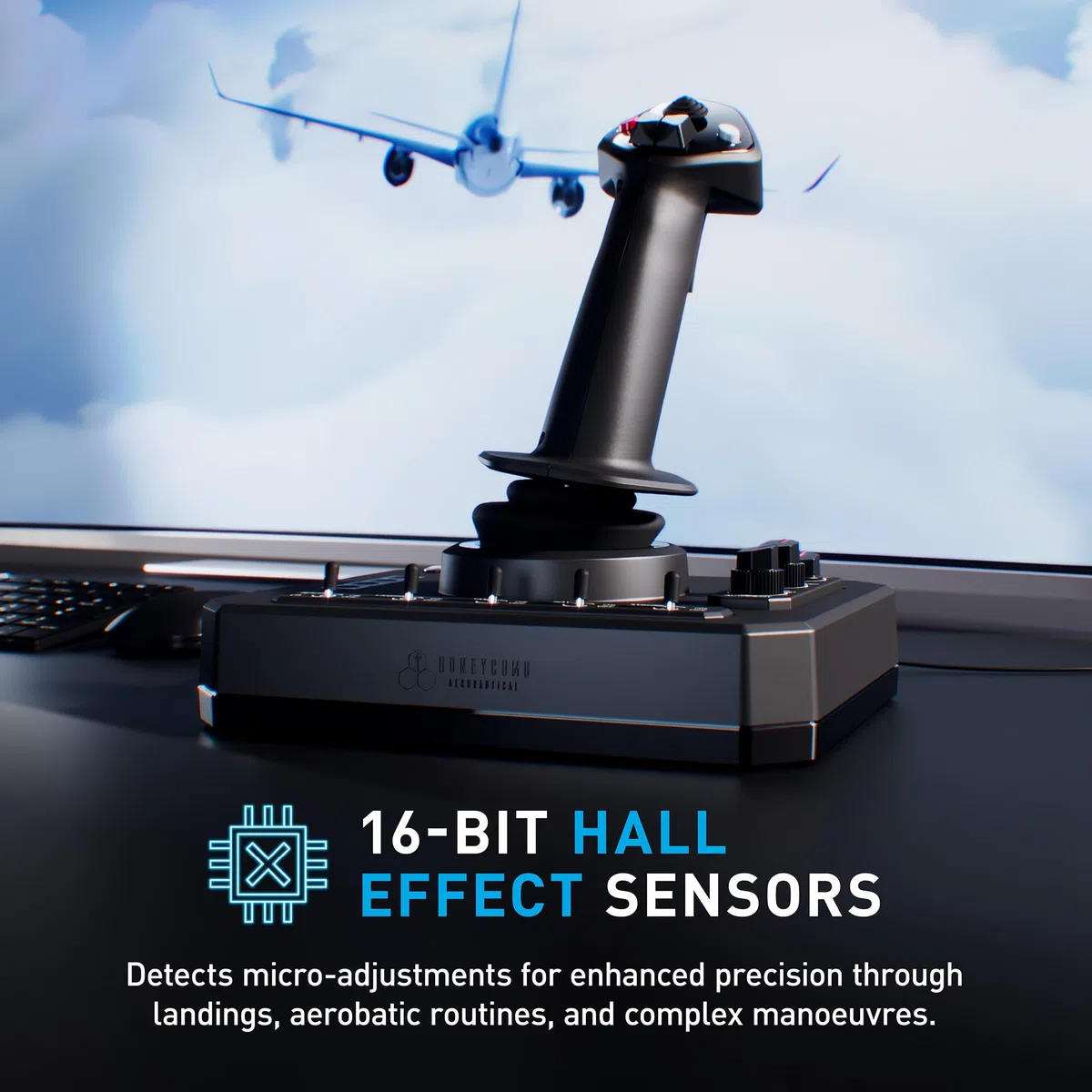 Honeycomb Foxtrot Aviation Stick – Flight stick per simulazione di volo, meccanismo gimbal premium, sensori Hall Effect 16-bit, design ambidestro, compatibile con MSFS 2024/2020 per PC & Mac [Mac]