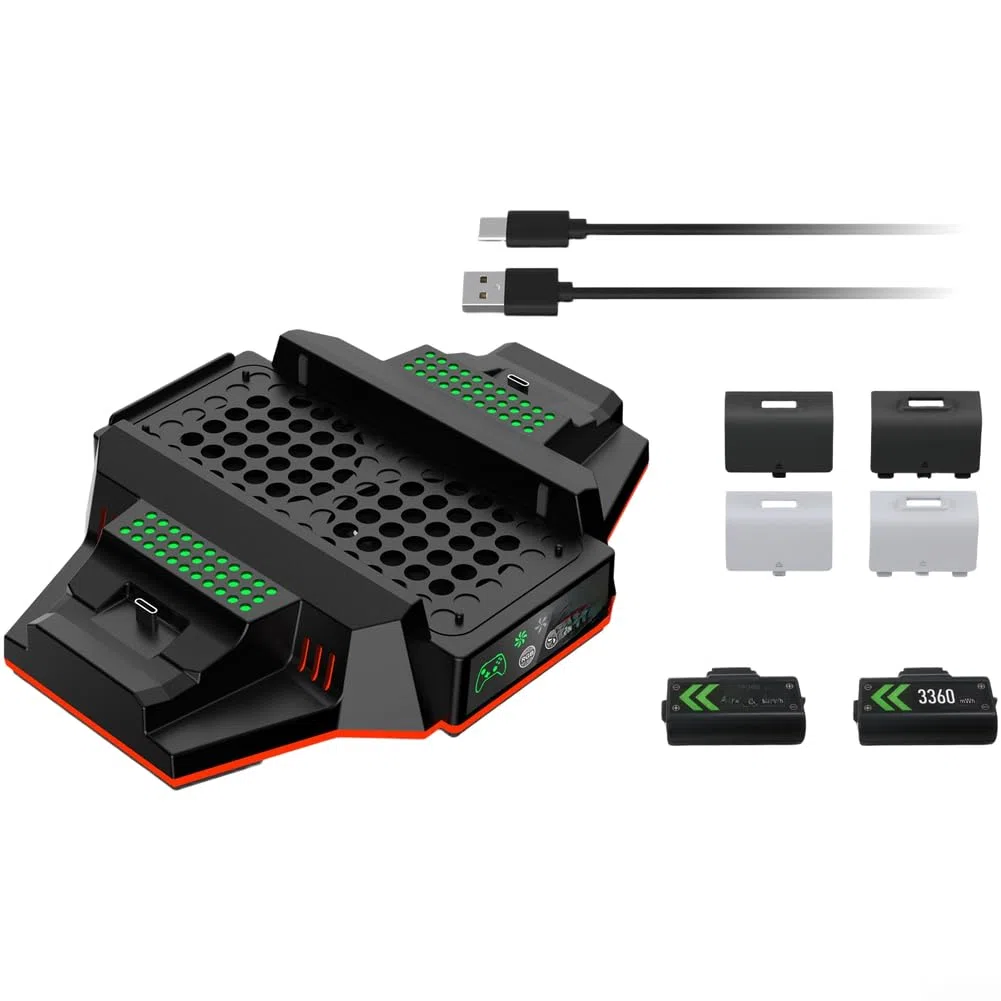 Stazione di Ricarica Doppio Controller con Ventole e Luci LED RGB per Xbox Series S, Supporto Console Nero