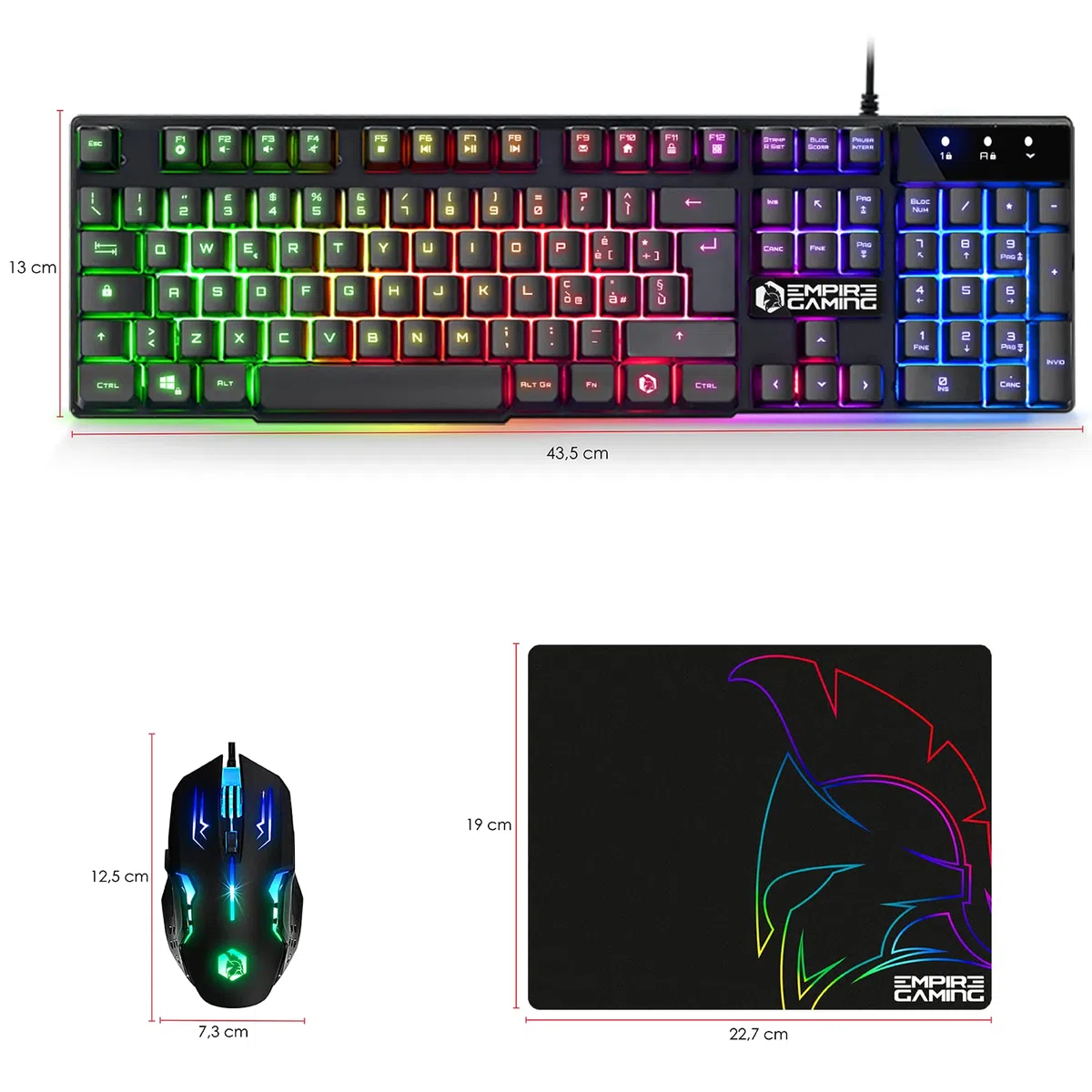 Tastiera Gaming EMPIRE GAMING Kit MK800 Cablata QWERTY Italiana Layout RGB 105 Tasti Anti-Ghosting + Mouse Gamer 2400 DPI PC PS4 PS5 Xbox One Series Mac