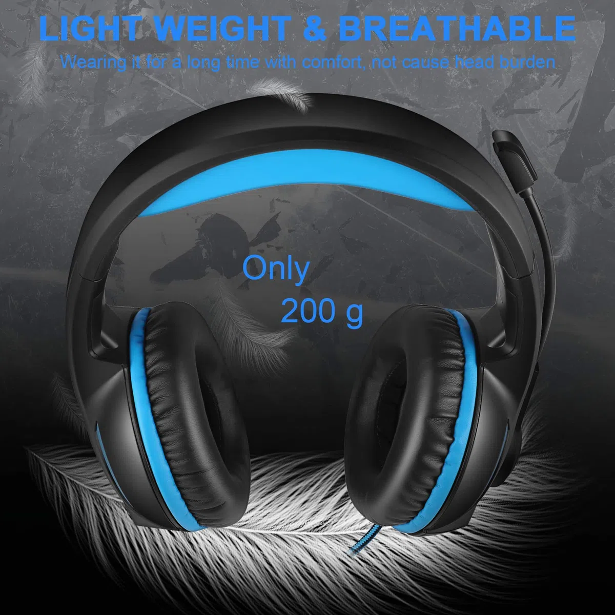 YINSAN Cuffie Gaming con Microfono per PS5 PS4 PC Xbox One Nintendo Switch Xbox, Cuffie da Gioco Cablate Over Ear con Cancellazione del Rumore, Stereo Bass Deep, LED Luce, Leggero, Blu