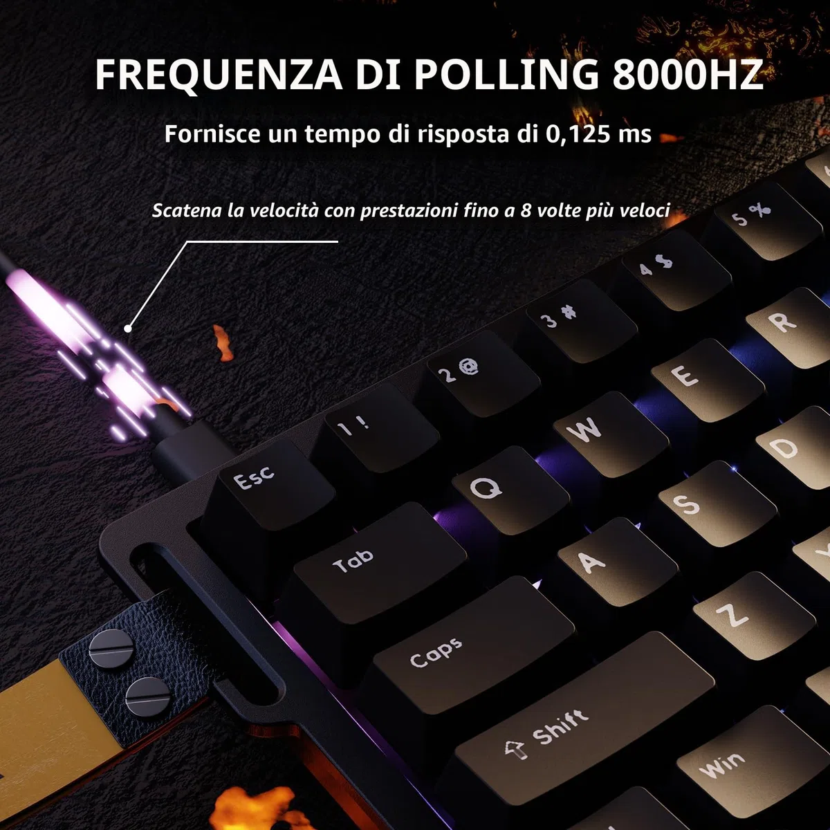 ATTACK SHARK X68 HE Tastiera Gaming 60% Cablata Rapid Trigger 8000Hz Switch Magnetici Attuazione Regolabile Snap Tap Nero