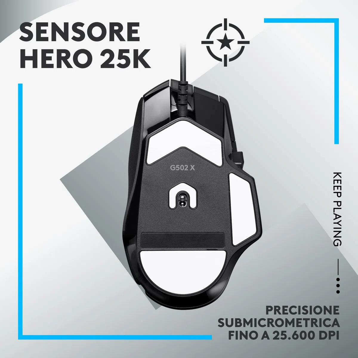 Logitech G G502 X Mouse Gaming Cablato - Switch Principali Ottico-Meccanici Ibridi LIGHTFORCE, Sensore per Gaming HERO 25K, Compatibile con PC, East Europe package - macOS/Windows - Nero