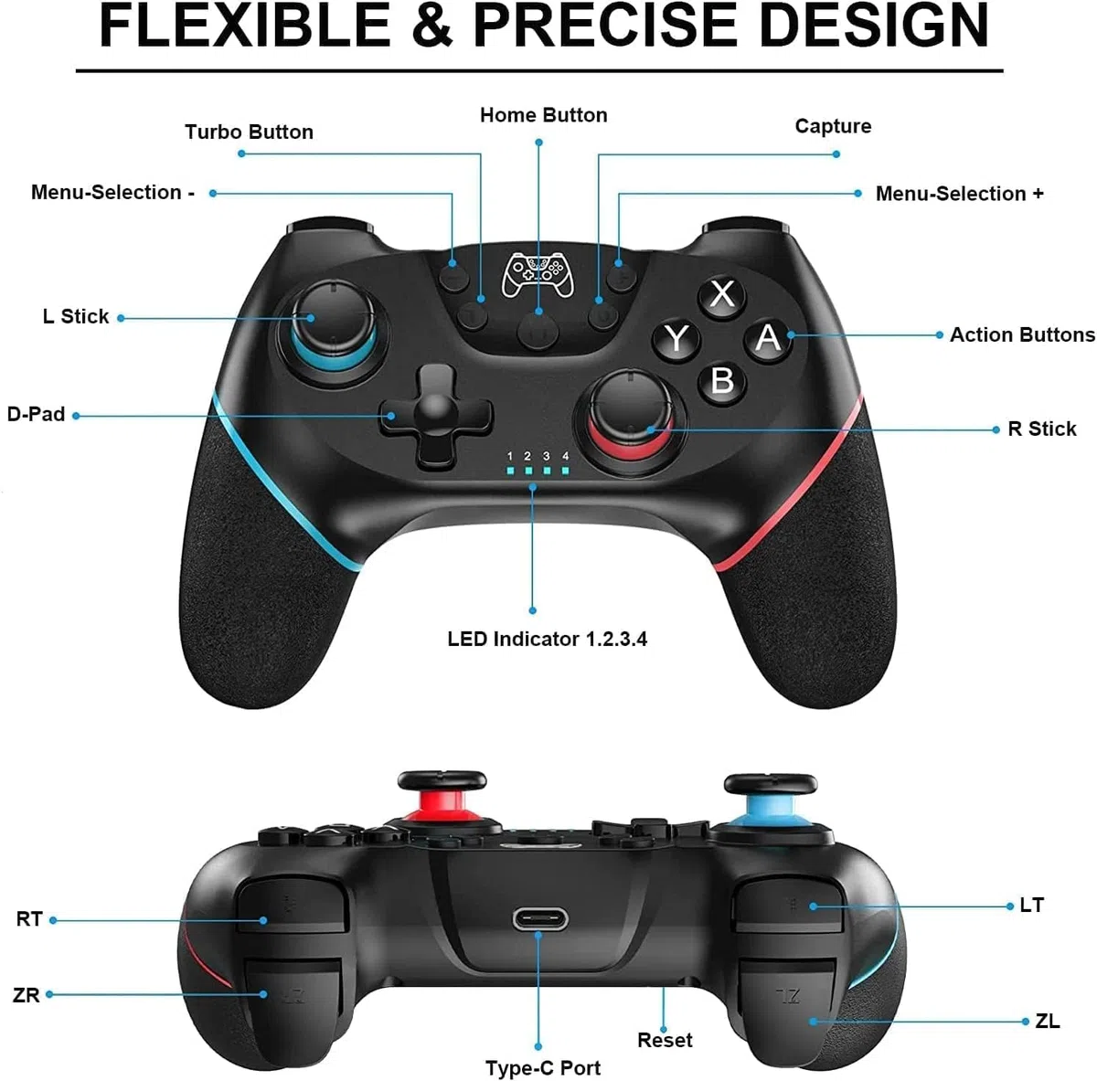 Set di 2 controller 2026 Controller Switch migliorato Nintendo Switch Controller per Switch/Switch OLED/Switch Lite, Switch Pro Controller con Double Shock, giroscopio a 6 assi e funzione Turbo