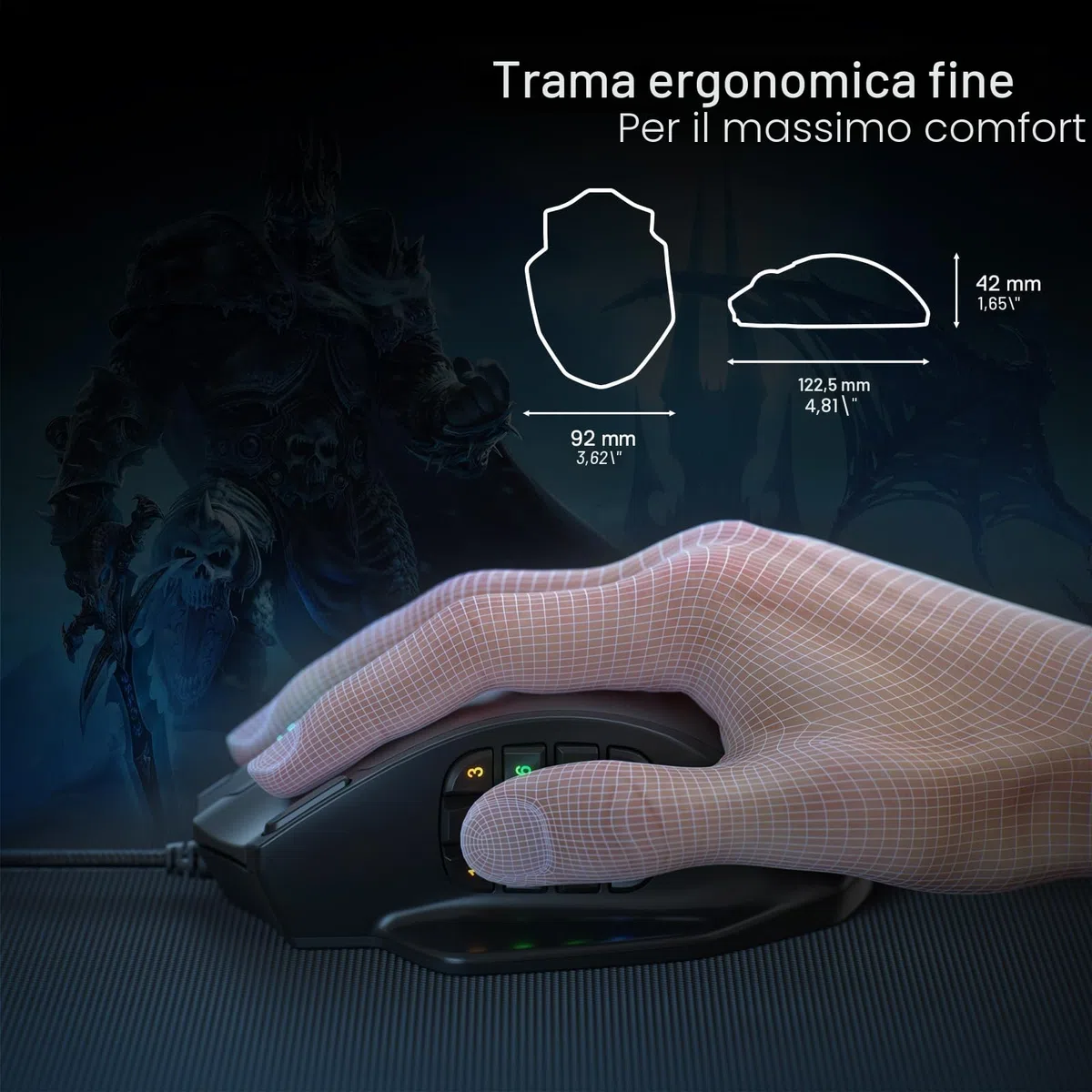 Redragon M908 Impact RGB LED MMO Mouse ottico da gioco cablato 12400 DPI 20 pulsanti programmabili