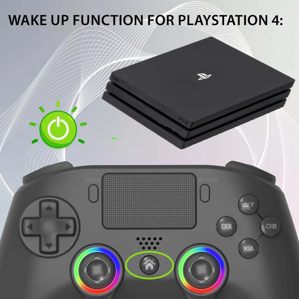 SUBSONIC Wireless Controller for PS4 Playstation 4 Bluetooth with LED Vibration Headphone Jack Black