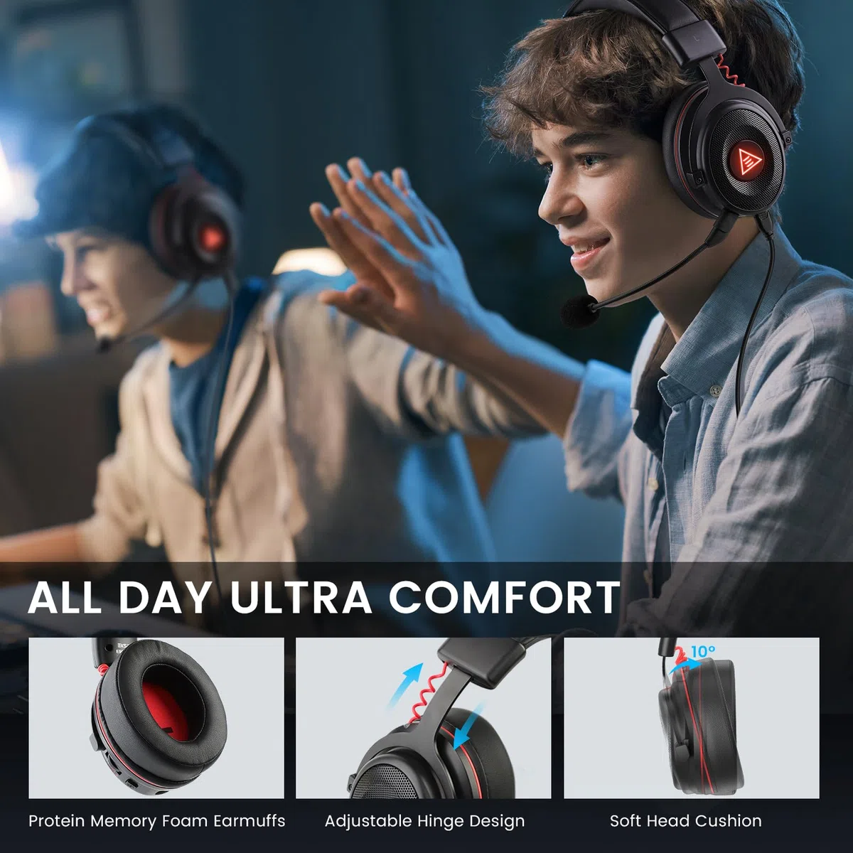 EKSA E900 Pro Cuffie Gaming per PS4 PS5 PC Xbox One, Cuffia con Microfono Cancellazione del Rumore, Surround 7.1, Jack Audio USB 3.5 mm