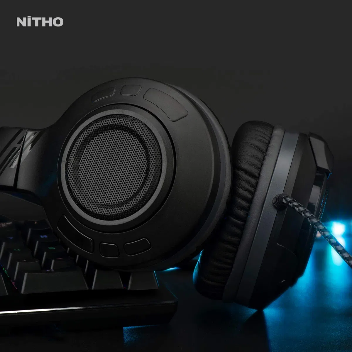 NITHO Atlas Cuffie Gaming Over-Ear 50 mm Microfono Flessibile Audio Stereo Jack 3.5 mm PC PS4 PS5 Xbox Smartphone Nero