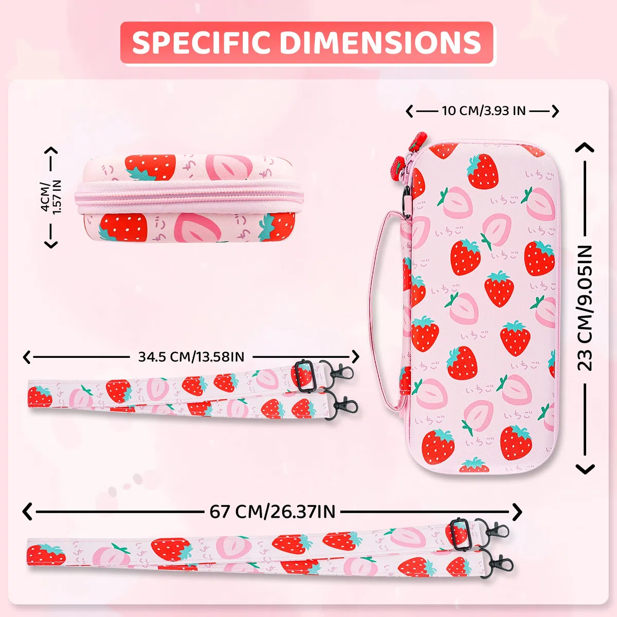 RHOTALL Custodia per Nintendo Switch Lite, graziosa custodia per Switch Lite con guscio protettivo in TPU, tracolla regolabile, protezione schermo e 2 tappi per pollice, fragola