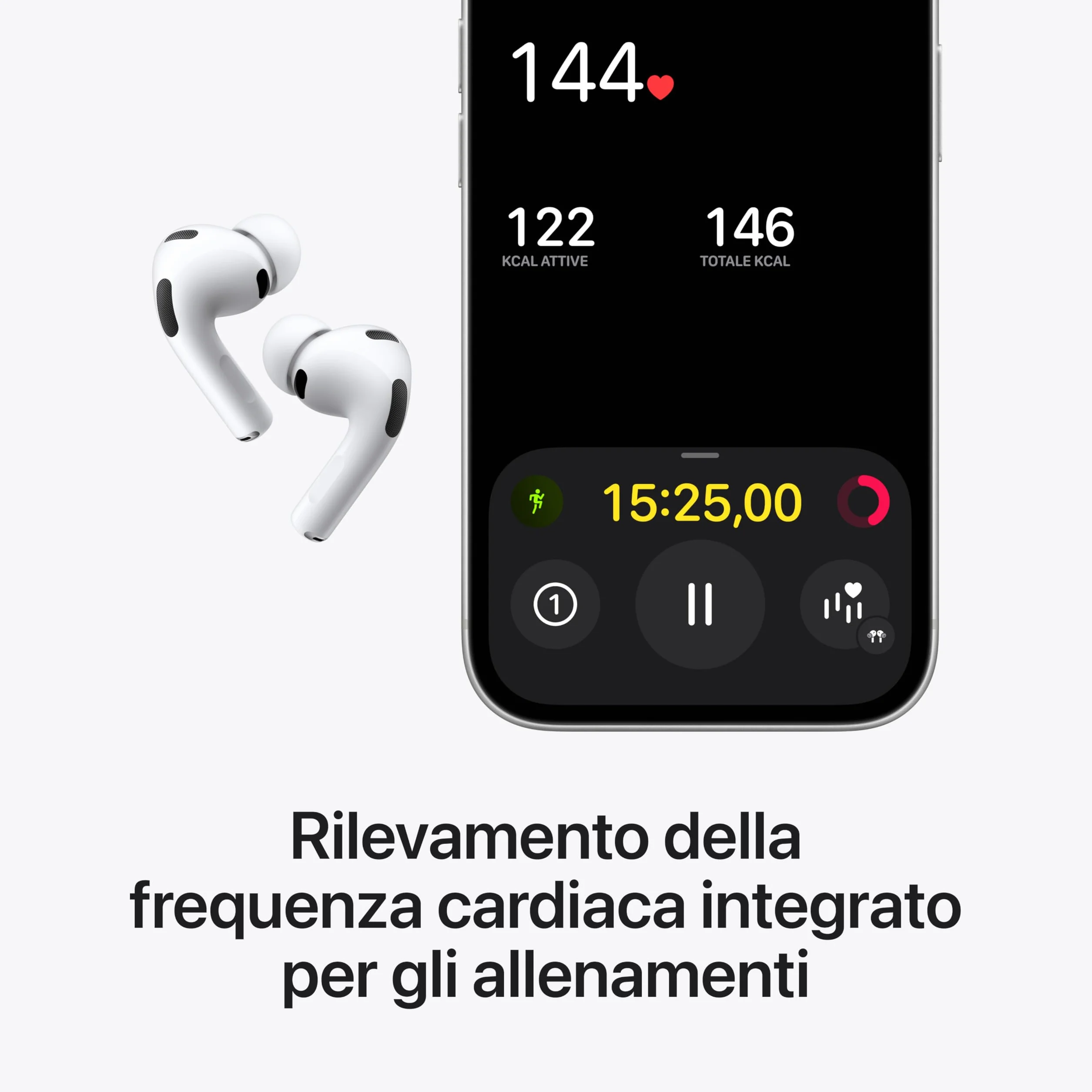 Apple AirPods Pro 3, Cancellazione attiva del rumore, Rilevamento della frequenza cardiaca, Cuffie Bluetooth, Audio spaziale, Suono ad alta fedeltà, Ricarica USB-C