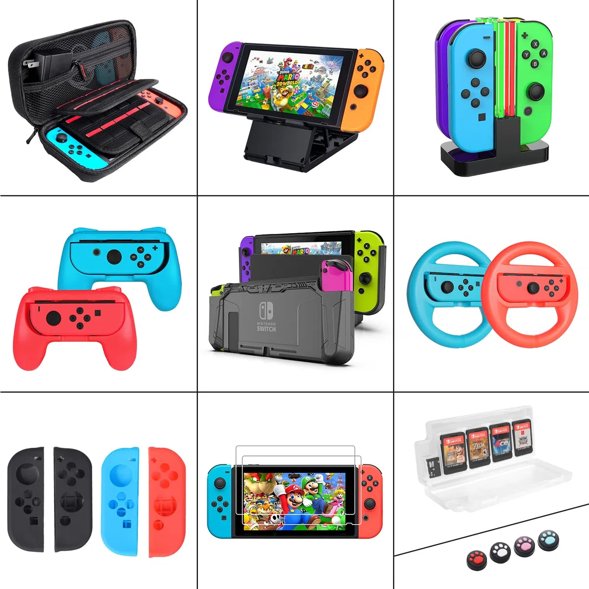 Nintendo Switch 15 w 1 etui ochronne z osłoną ekranu, wspornikiem, uchwytem i kierownicą, czerwony