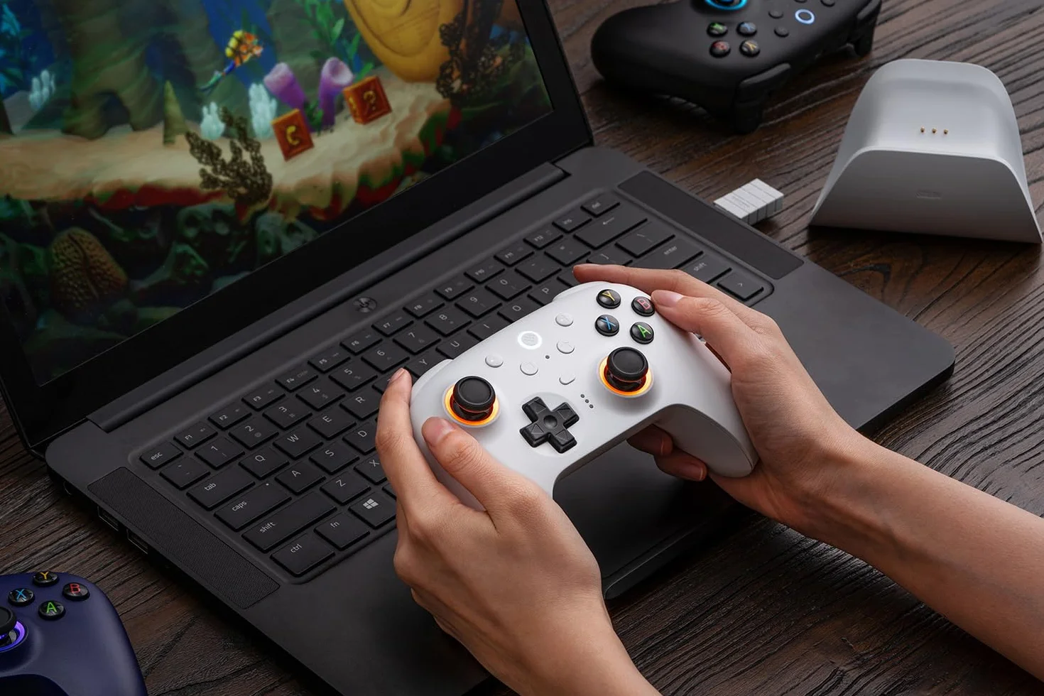 8Bitdo Ultimate 2 Wireless Controller for Windows & Android, Gaming Controller with TMR Joysticks, Switchable Hall Effect/Tactile Triggers, Motion Control, RGB Fire Ring, 8Speed Wireless Tech, White