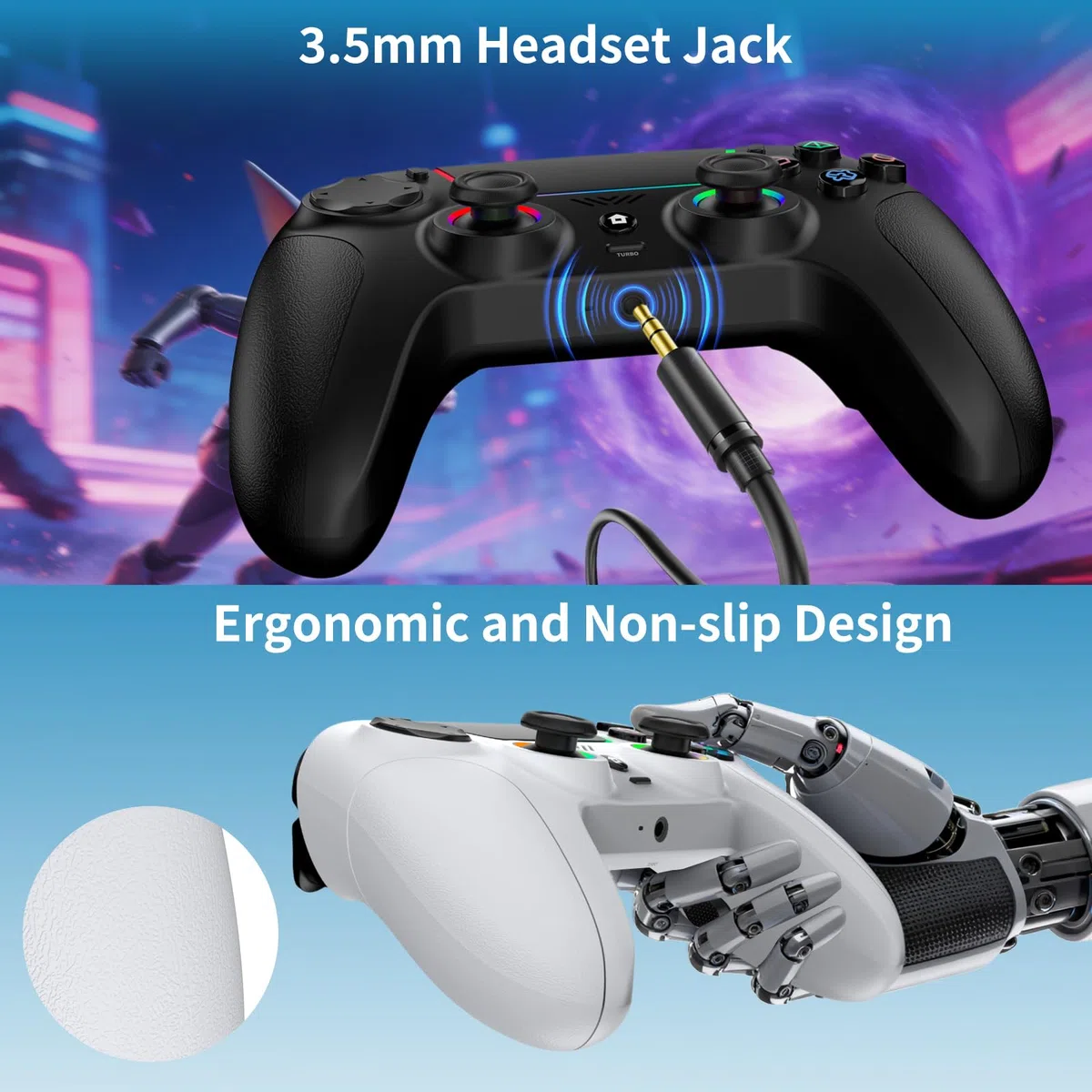 JORREP 2pcs Controller per PS4,wireless Controller joystick compatibile con PS4/PS3/Pro/Steam Deck/PC,con illuminazione RGB, doppia vibrazione, funzione Turbo,sensore di movimento, programmabile