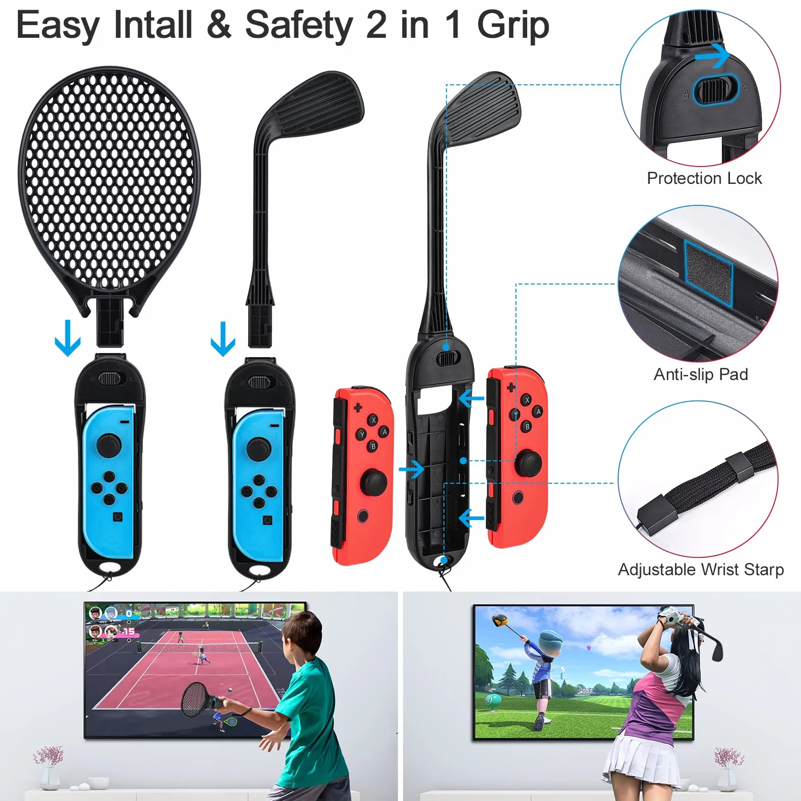 14 in 1 Switch Sports Accessori Bundle, innoAura Switch Sport Bundle con Switch Volante,Impugnatura Joycon,Racchetta Tennis,Glof Club,Cinturino polso,Cinturino gamba compatibile con Switch/Switch OLED