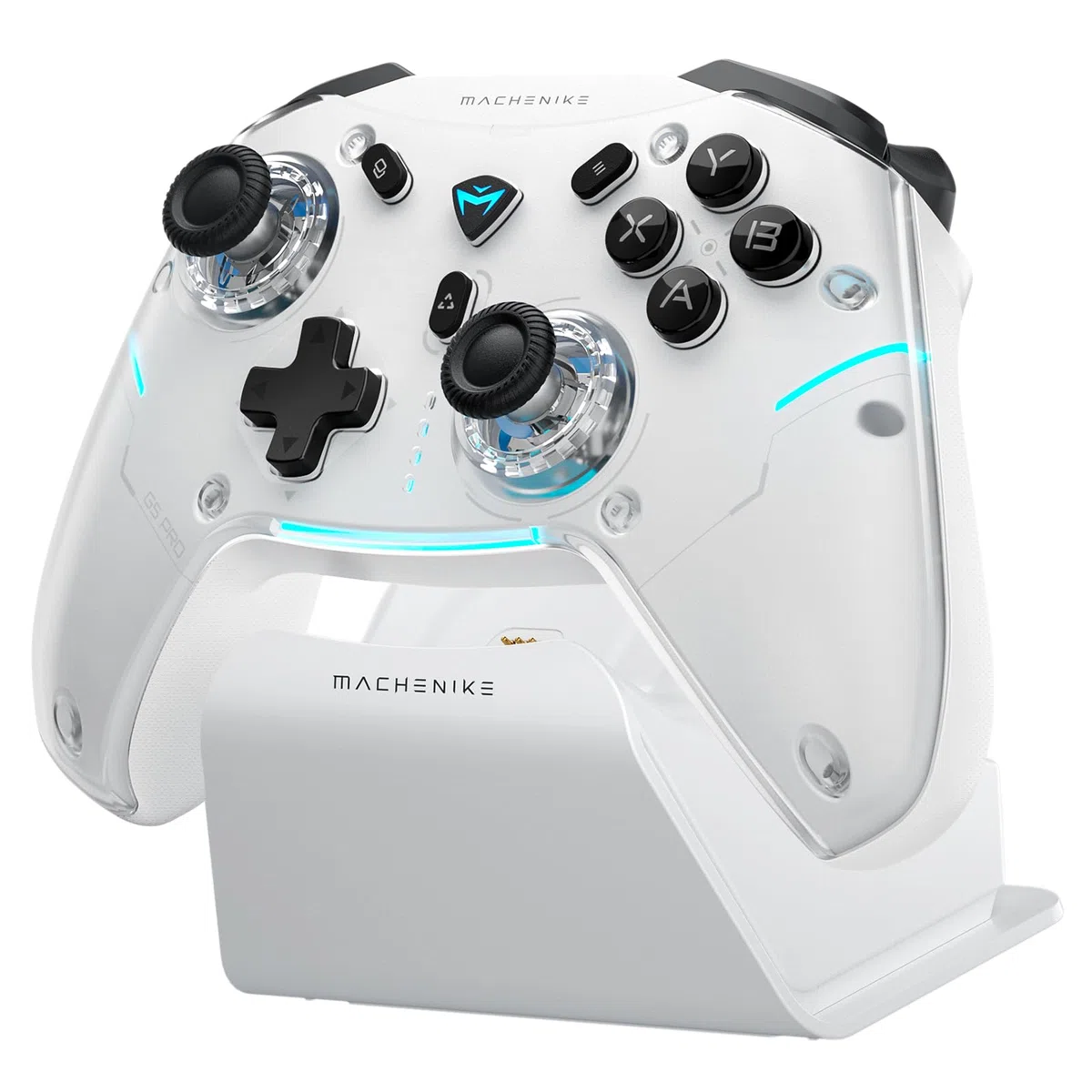 Machenike G5PROMAXSE Controller Bluetooth con Base di Ricarica, Joystick Effetto Hall, Controller Wireless per Switch/Mac/PC/iOS/Android, 2.4G/BT/USB, 1000Hz/1000mAh, Vibrazione, Bianco