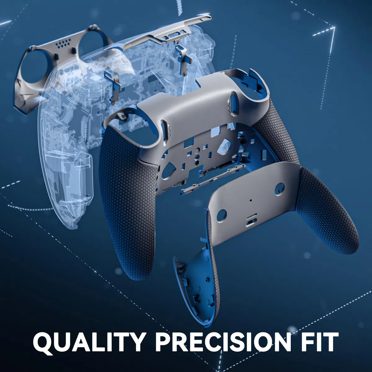 eXtremeRate Beyond-ARC Cover Posteriore con Grip Gommato Compatibile con ps5 Edge Controller, Shell Scocca Frontale Custodia Inferiore Compatibile con ps5 Edge Joystick, Grigio Ardesia Chiaro