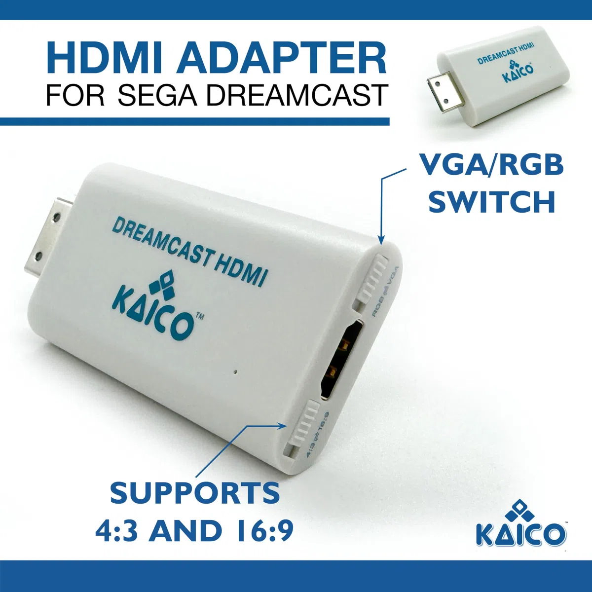 Kaico Sega Dreamcast - Adattatore HDMI Plug & Play per console - Supporta uscita DC VGA e RGBS - Cavo AV tutto in uno