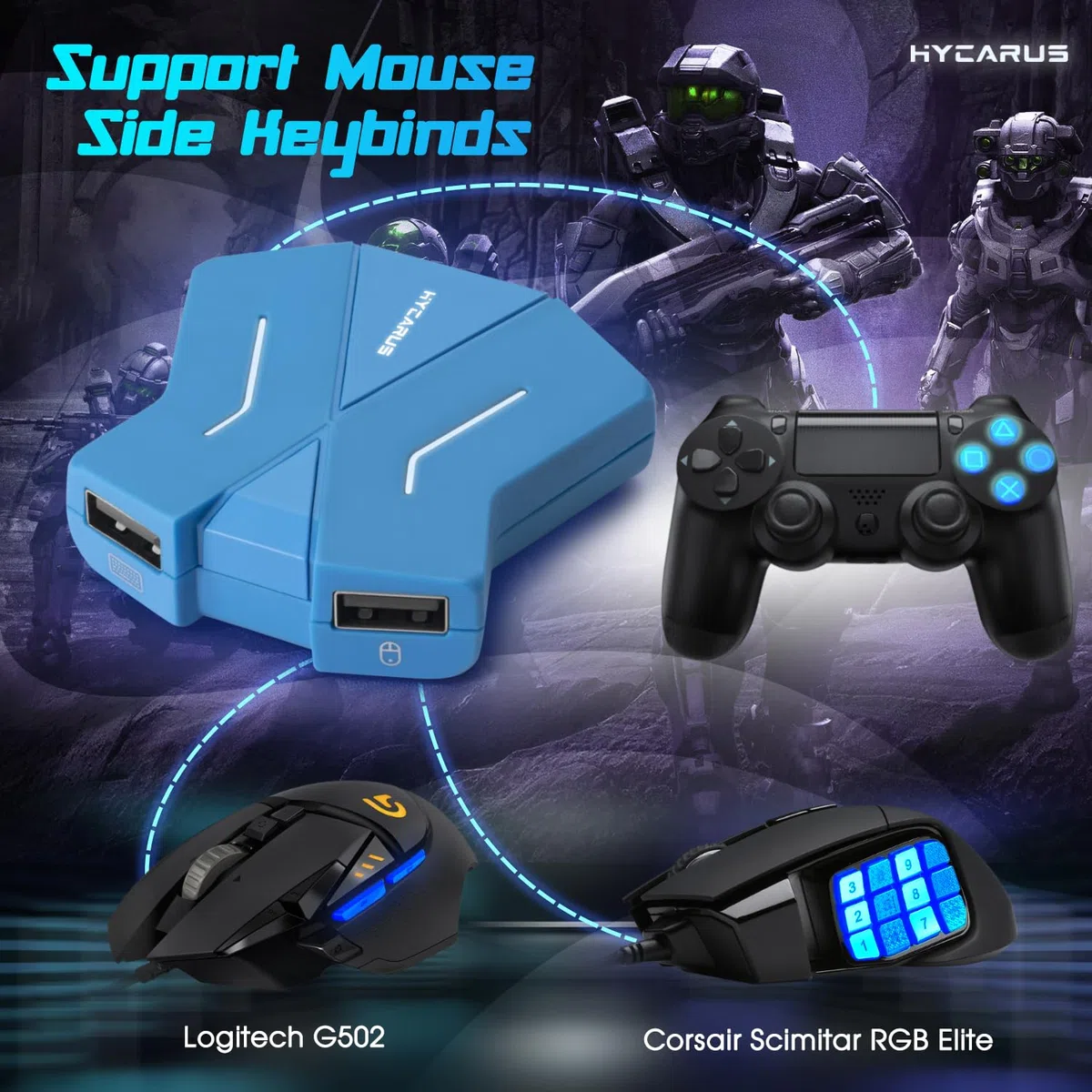 Adattatore per tastiera e mouse Xbox One Nintendo Switch PS4 PS3 con luce LED