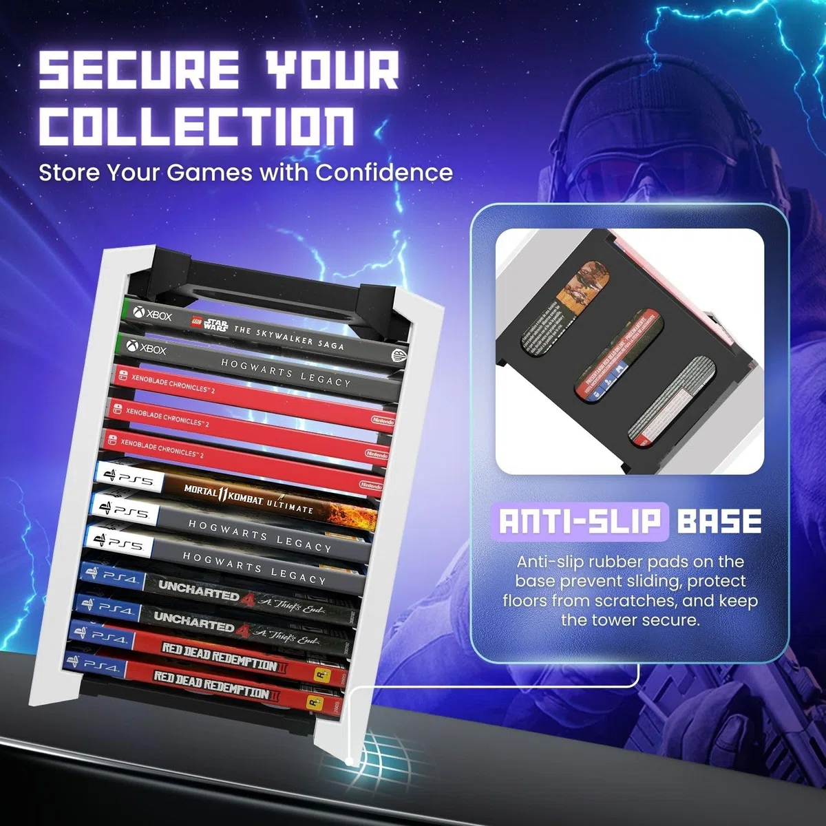 TNP Torre di archiviazione videogiochi custodia 12 CD Blu-ray supporto DVD scaffale verticale organizer PS5 Playstation 4 Nintendo Switch Xbox