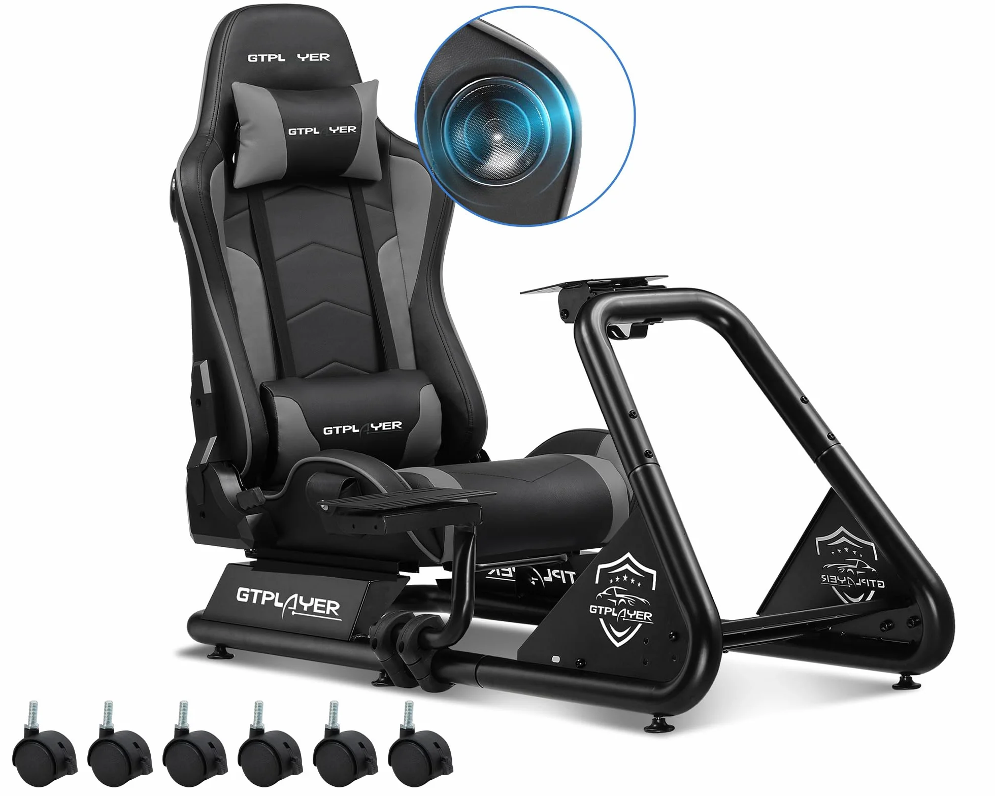 GTPLAYER Simulatore di Guida, Sedile di Simulazione per PC con Altoparlanti, Supporto per Volante e Pedaliera,Nero (Grigio)