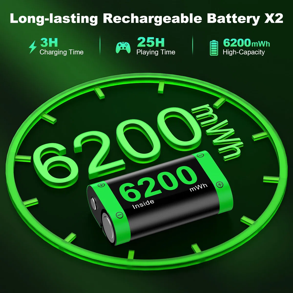 HELLCOOL Batteria per controller Xbox, 2 batterie ricaricabili da 6200 mWh con dock di ricarica Xbox/Cool RGB/cavo di ricarica, caricabatterie per Xbox Series X|S, Xbox One/Elite/S|X