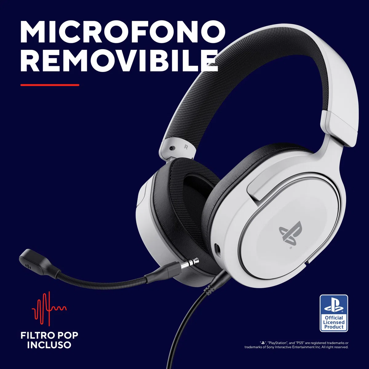 Trust Gaming GXT 498W Forta Cuffie Ecosostenibili PS5 PS4 Over-Ear Microfono Staccabile Cavo 1.2 m Jack 3.5 mm Bianco