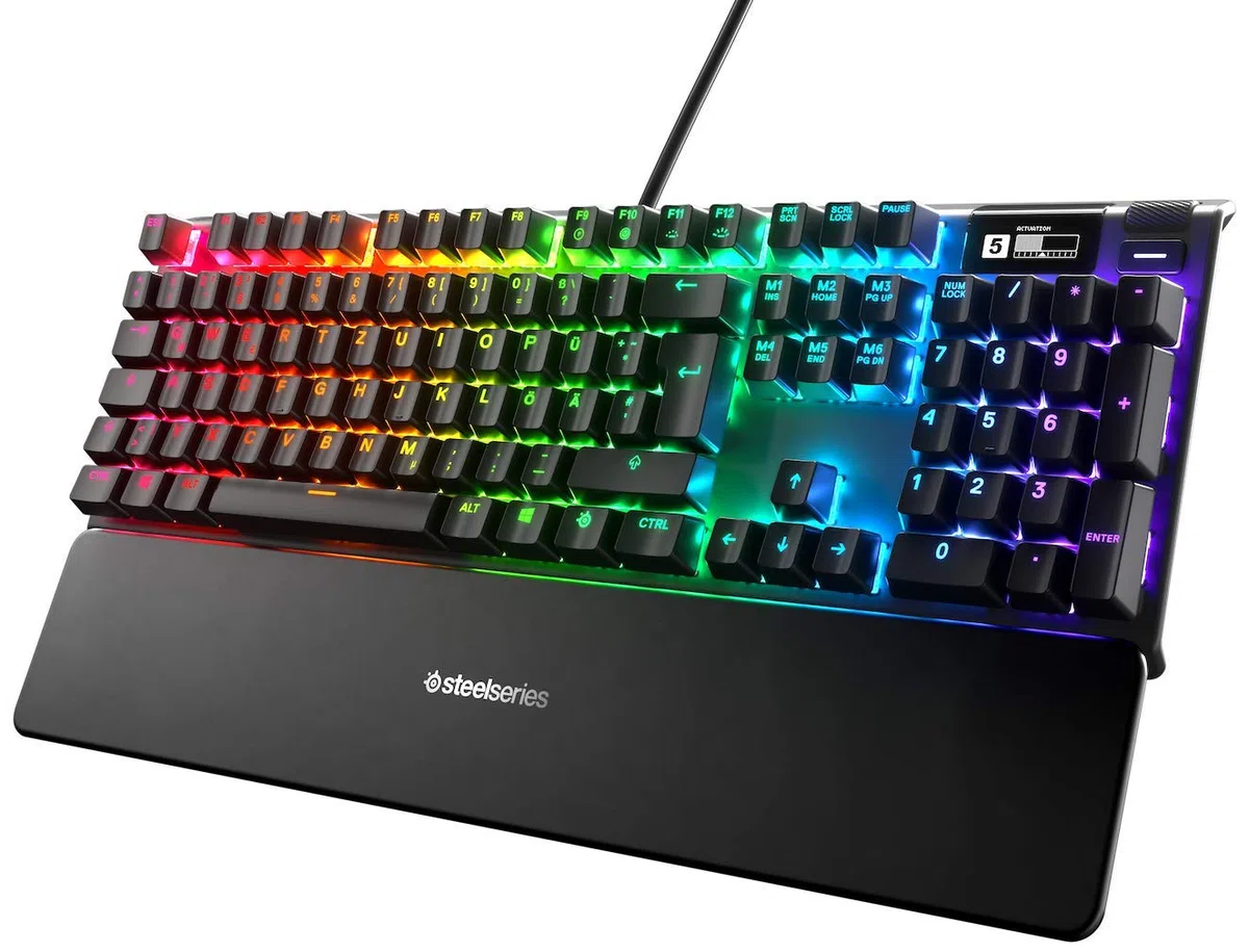 SteelSeries Apex 7 - Tastiera meccanica per videogiochi - Smart Display OLED - Retroilluminazione LED RGB - Switch Blu - Layout Tedesco (QWERTZ)