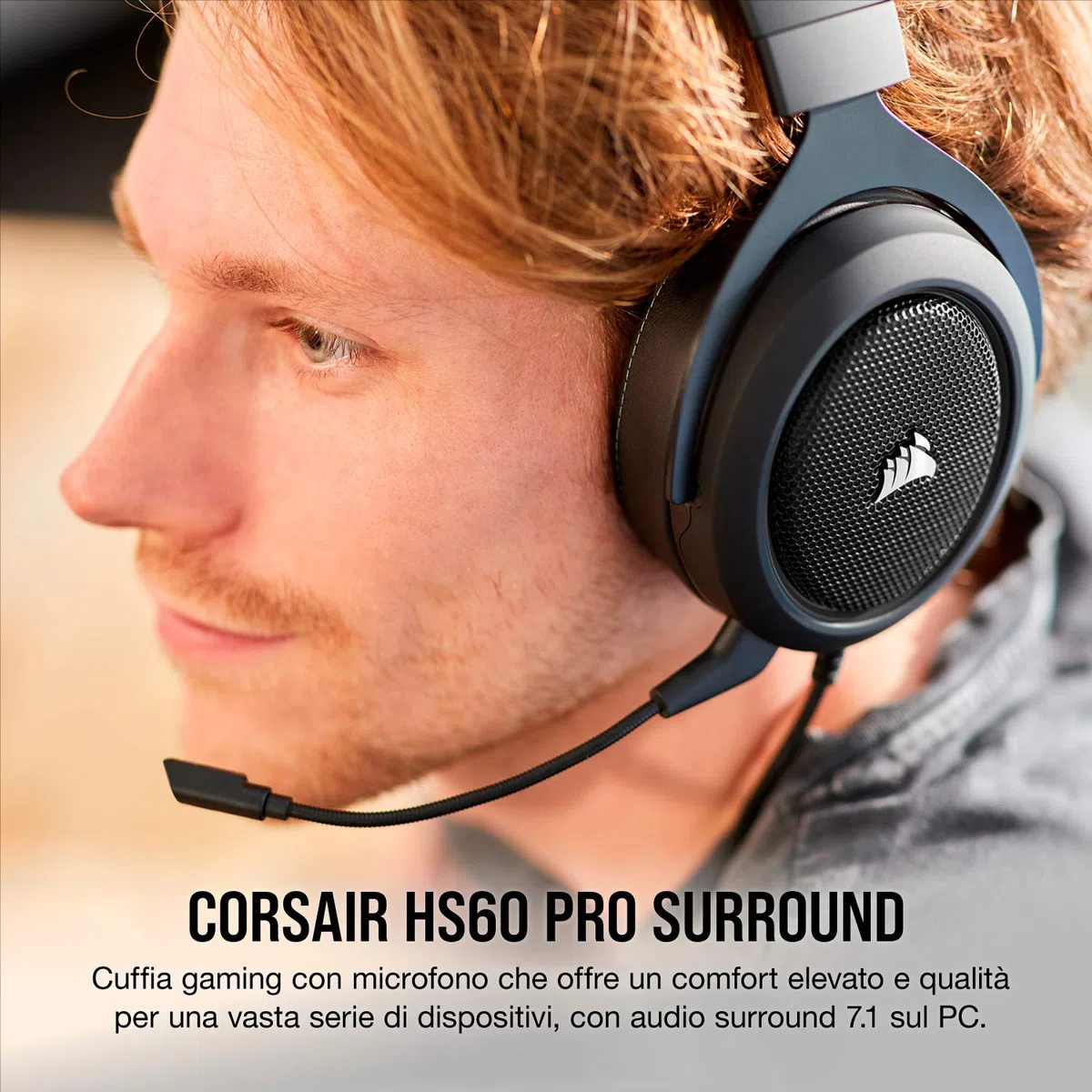 Corsair HS60 Pro Surround Cuffie Gaming con Microfono, Audio 7.1, Memory Foam, Rumore, Nero