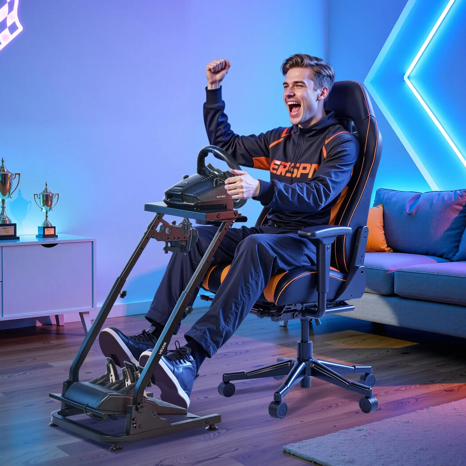 VEVOR Supporto Volante da Corsa Pieghevole Regolabile per Logitech G29 G27 G920 G923 Thrustmaster T300RS T300GT T248 TS-PC TSXW Gaming Cockpit