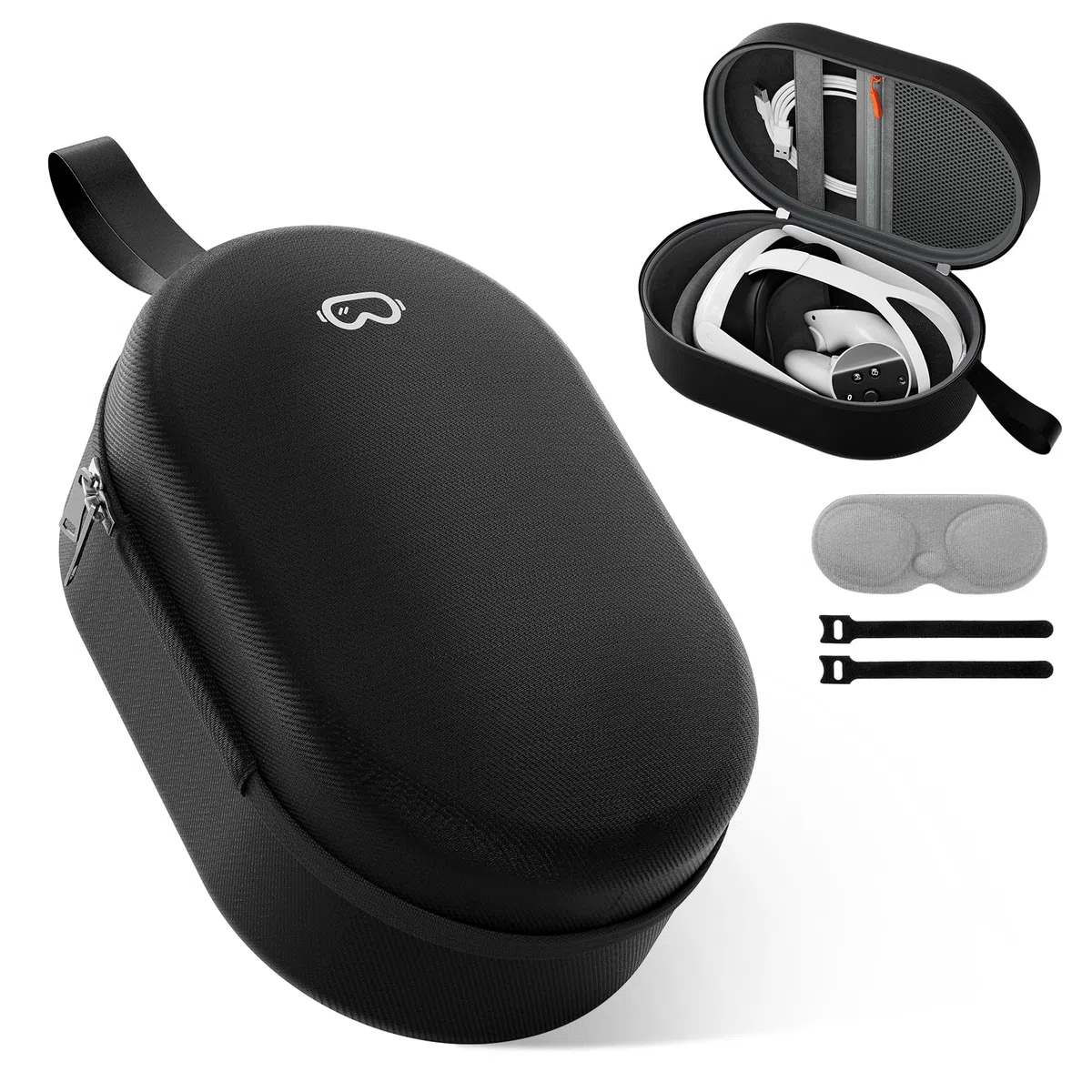 ProCase Custodia per Meta Quest 3S/Oculus Quest 3/Quest 2/Pico 4/Vision Pro/BOBOVR, Borsa Rigida Protettiva per Cinturino Elite con Batteria, Controller e Accessori (Solo Custodia)-Nero