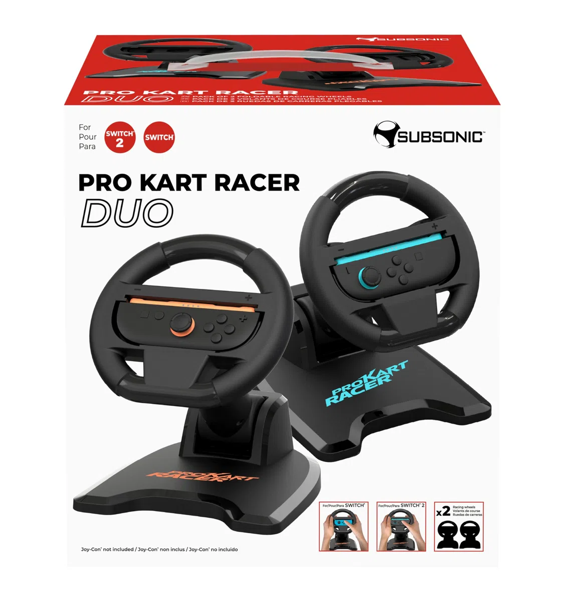 SUBSONIC - Set di 2 ruote da corsa per Joy-Con Nintendo Switch e Switch 2 - Ruote da corsa pieghevoli con supporto e ventosa compatibili con Joycon Switch e Switch 2 - Nero