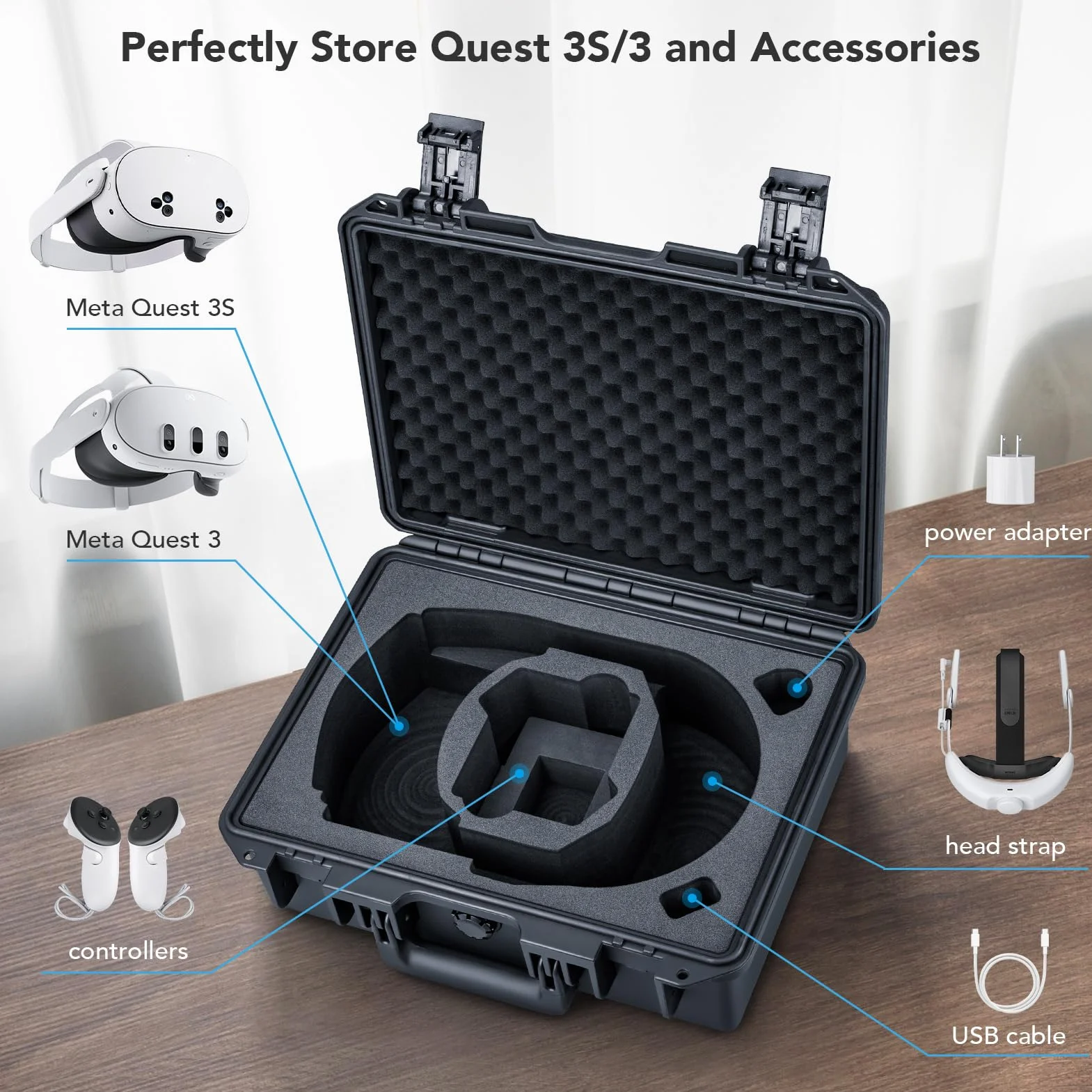 Lykus Titan OQ210 Case impermeabile per Quest 3S/Quest 3 e fascia testa Kiwi Design K4 con batteria