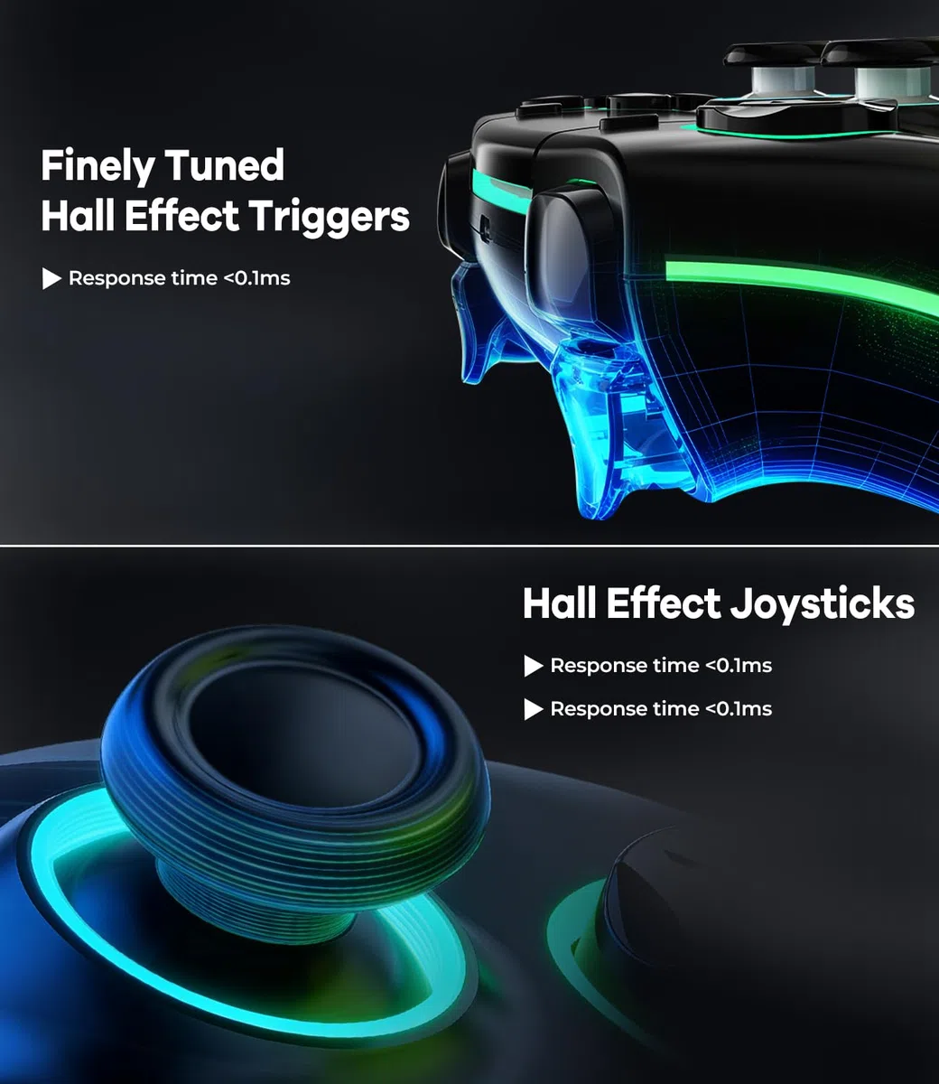 Controller Wireless Pro per PS5 PC MAC Steam Deck Gamepad 7 Colori RGB Personalizzabili Joystick Grilletti Effect Hall Turbo Giroscopio 6 Assi Programmabile Doppia Vibrazione Batteria 1500 mAh