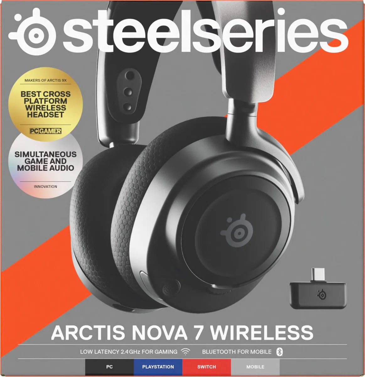 SteelSeries Arctis Nova 7 Cuffia da gaming wireless multipiattaforma 2.4GHz Bluetooth mixabile Driver magnetici neodimio Batteria 38h USB-C Mic ClearCast Gen2 AI PC PS5 VR Mobile