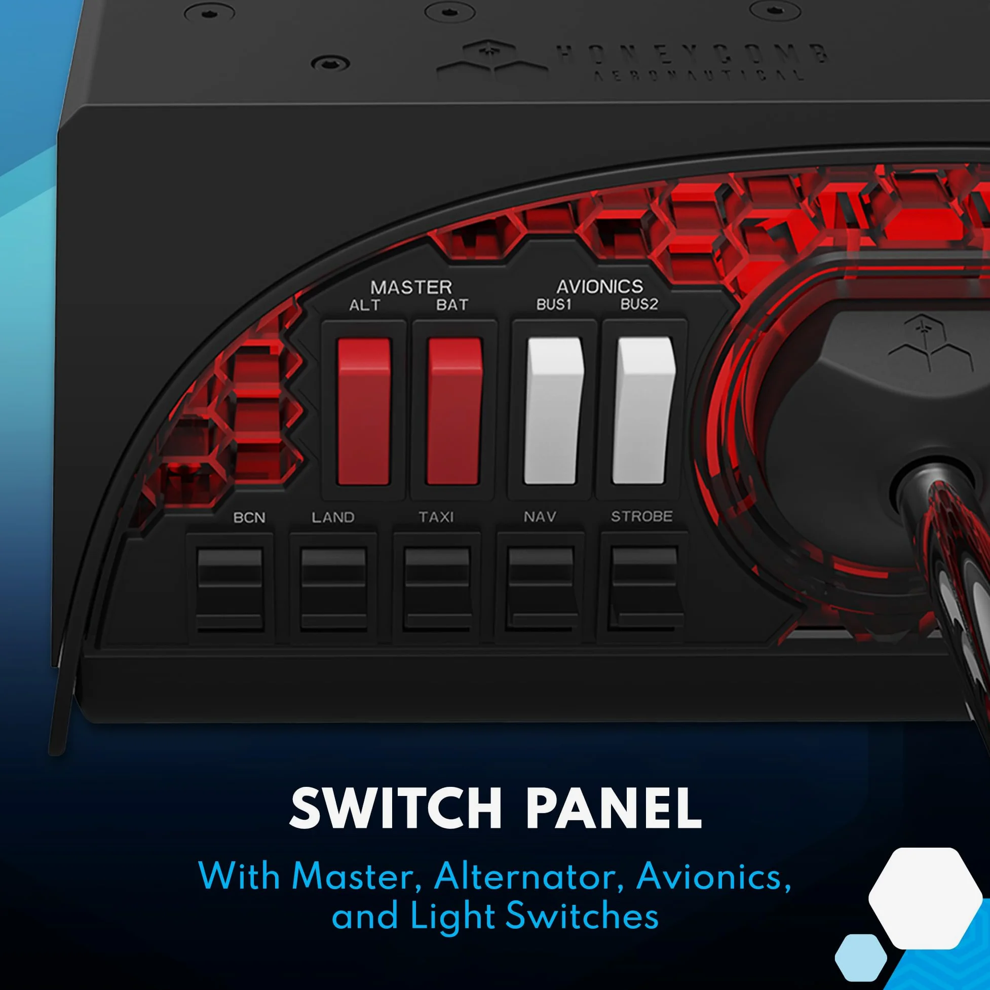 Honeycomb Aeronautical Alpha Flight Controls Yoke & Switch Panel in aviation quality for flight simulators , Universal control system for simmers, student pilots and pilots , Flight simulator for PC