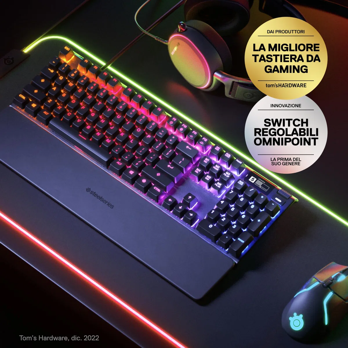SteelSeries Apex Pro HyperMagnetic Tastiera da gaming - La più veloce al mondo - Azionamento regolabile - Schermo OLED - RGB - USB Passthrough - Layout Americano (QWERTY)