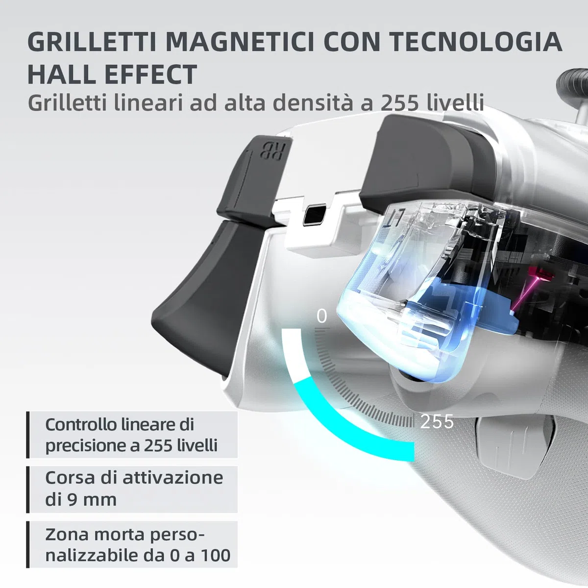 Machenike G5PROMAXSE Controller Bluetooth con Base di Ricarica, Joystick Effetto Hall, Controller Wireless per Switch/Mac/PC/iOS/Android, 2.4G/BT/USB, 1000Hz/1000mAh, Vibrazione, Bianco