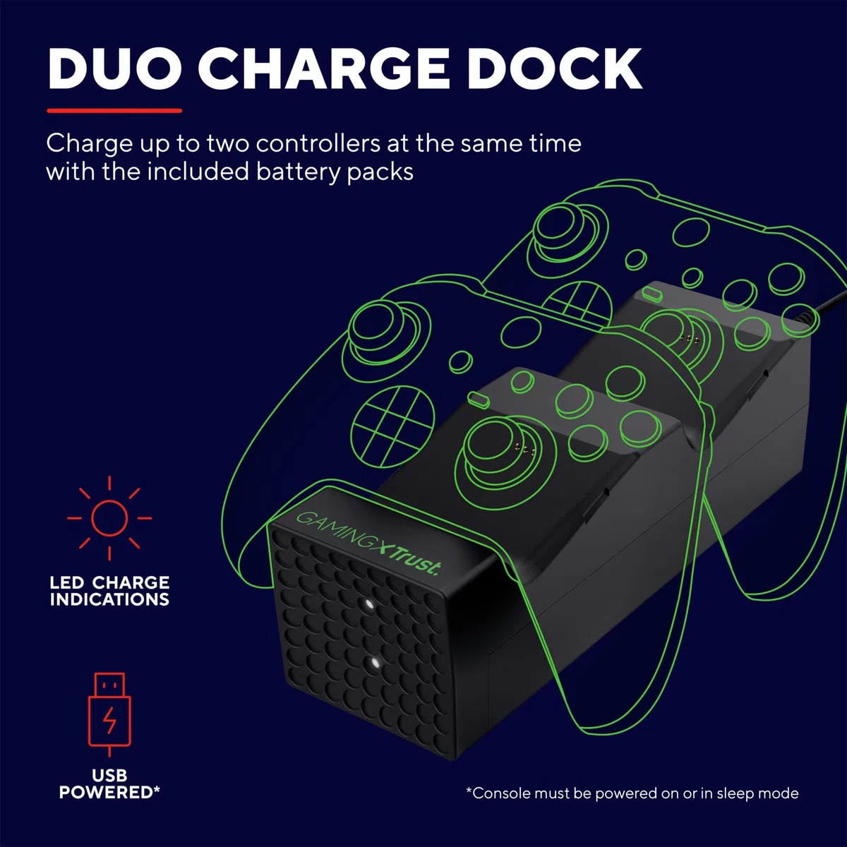 Trust Gaming GXT 250 Ricarica Controller Xbox Series X/S, Docking Station e Indicatore di LED Base di Ricarica Controller, Doppia Stazione di Ricarica per Controller