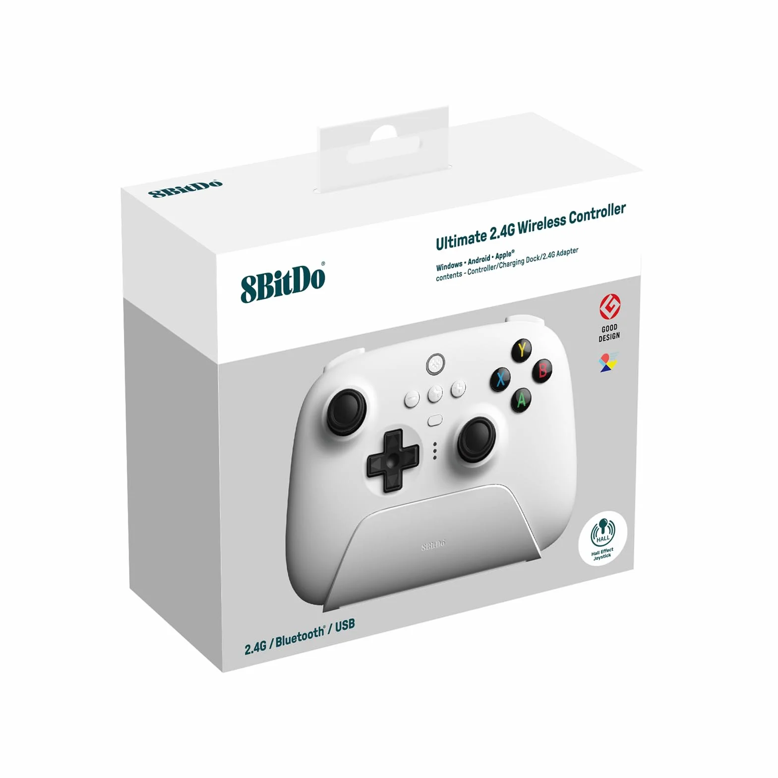 8Bitdo Ultimate 2.4G Wireless Controller, Hall Effect Joystick Update, Gaming Controller with Charging Dock for PC, Android, Steam Deck & Apple (White)