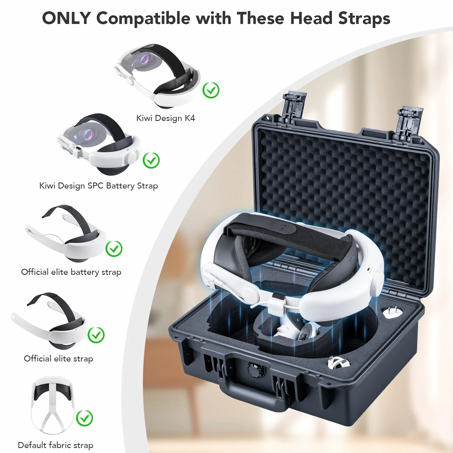 Lykus Titan OQ210 Case impermeabile per Quest 3S/Quest 3 e fascia testa Kiwi Design K4 con batteria