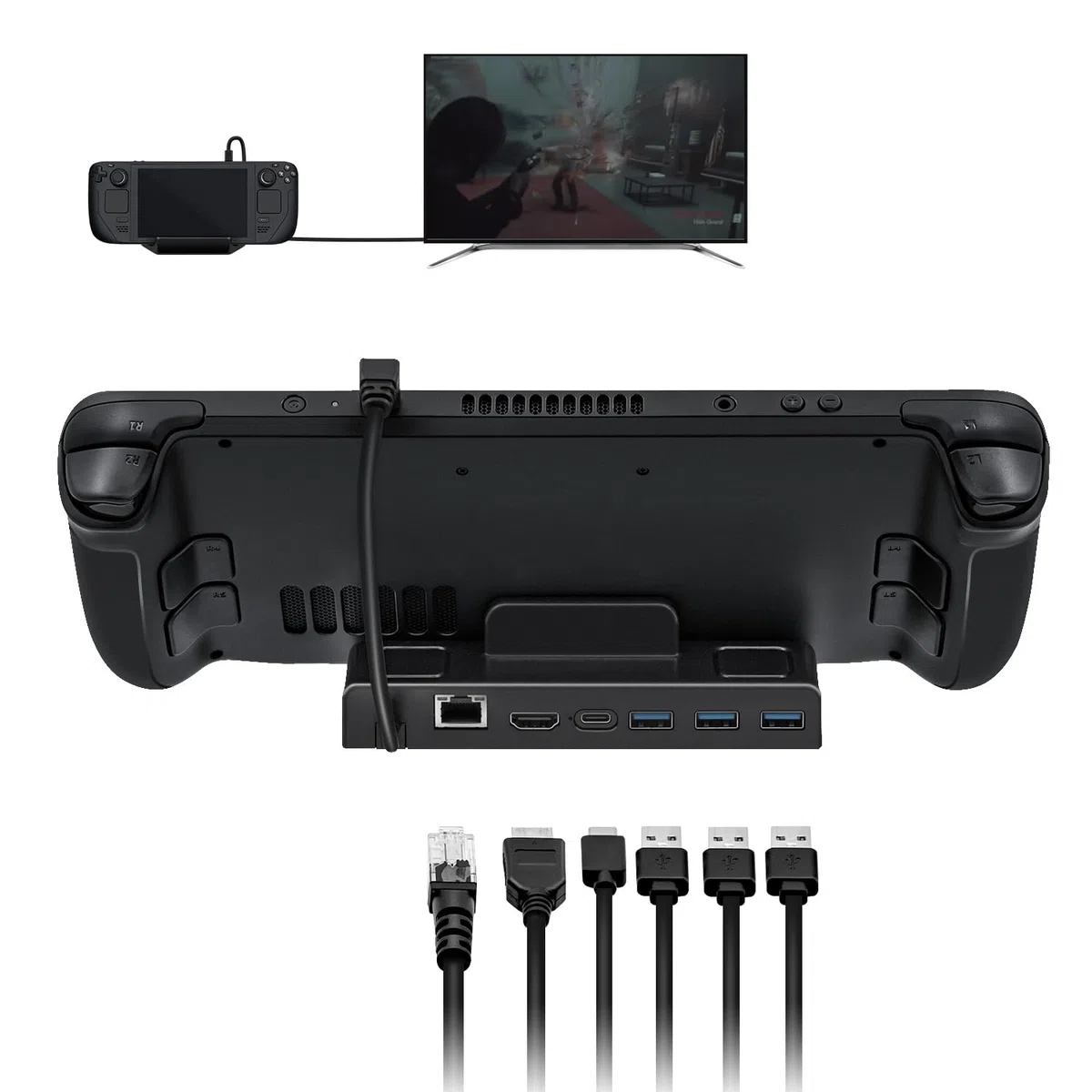 6 in 1 Steam Deck Docking Station, Caricatore con HDMI 2.0 4K@60Hz/Gigabit Ethernet/Ricarica Rapida PD 100W/3 Porta USB 3.0 per Steam Deck/Nintendo Switch/Switch OLED/ROG ALLY/Legion go/MSI Claw