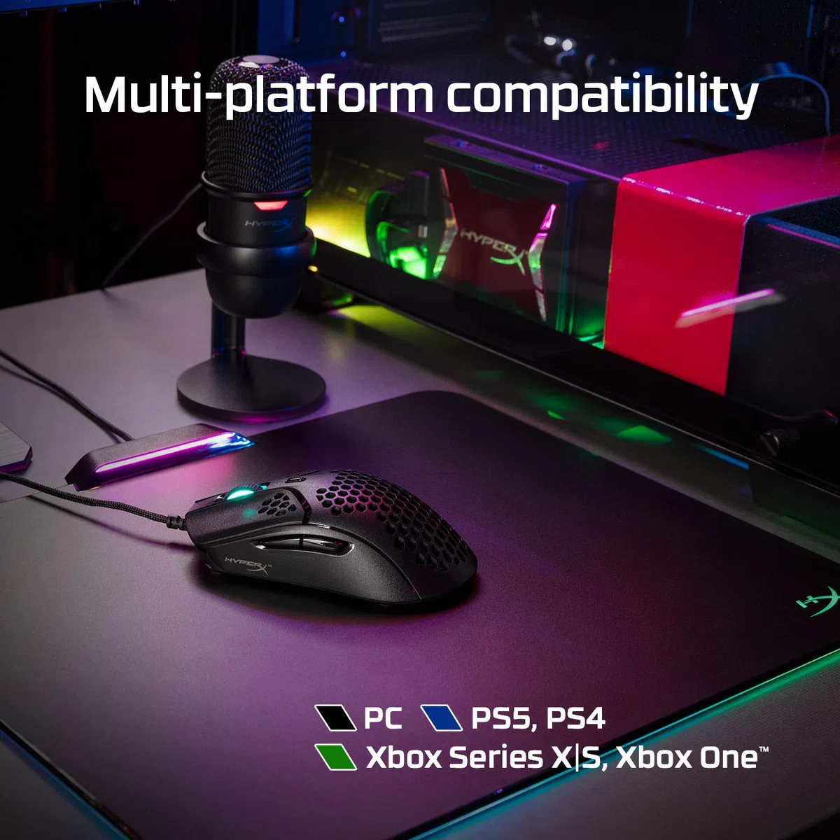 HyperX Pulsefire Haste, Mouse Gaming Cablato, Illuminazione RGB, 6 Tasti Programmabili, 16000 DPI, Resistenza fino a 60 Milioni di Clic, Cavo HyperFlex, Compatibile con Diverse Piattaforme, Nero