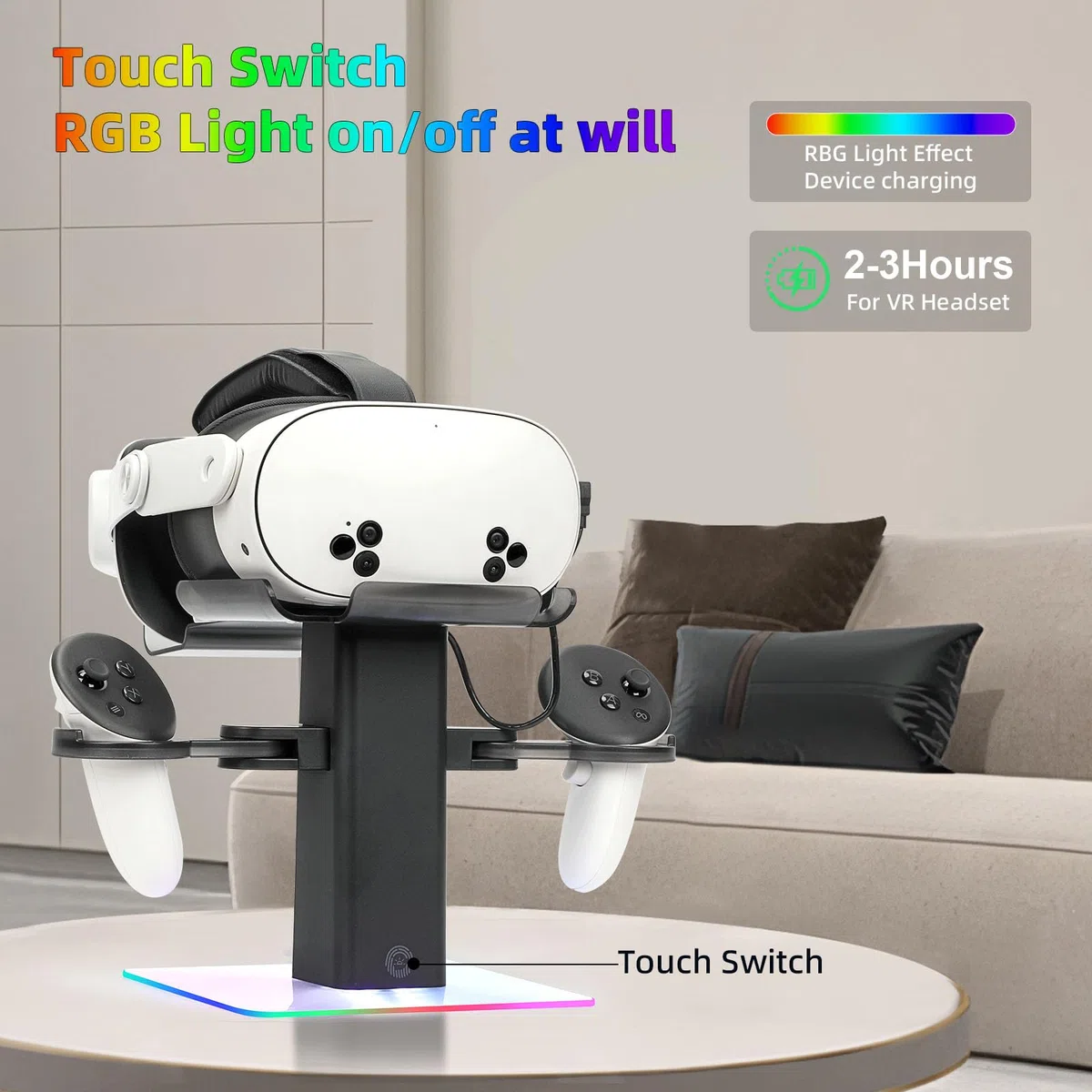 Dock di ricarica Oculus/Meta Quest 3S/Quest 3/Quest 2/Quest Pro RGB LED verticale supporto VR cuffie bianco