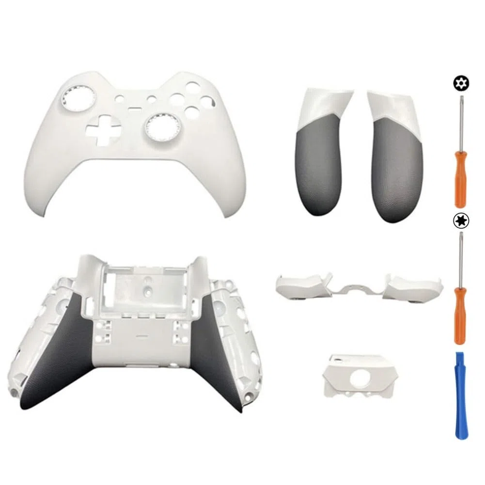 Guscio di Ricambio per Xbox One Elite Controller, Bianco, Custodia Faceplate e Guscio Posteriore Sponde Laterali Pulsante di Attivazione Baffle Kit Accessori