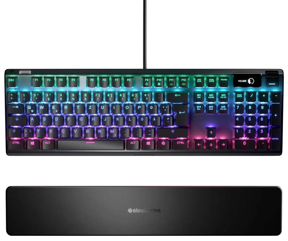 SteelSeries Apex 7 - Tastiera meccanica per videogiochi - Smart Display OLED - Retroilluminazione LED RGB - Switch Blu - Layout Tedesco (QWERTZ)