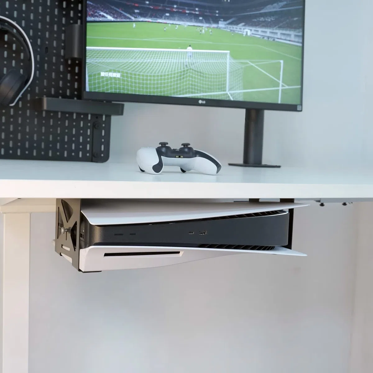 Monzlteck Supporto da scrivania per PS5/PS5 Slim, montaggio invisibile Compatible con Playstation 5 Disc e Digital Edition, salvaspazio, DP-05